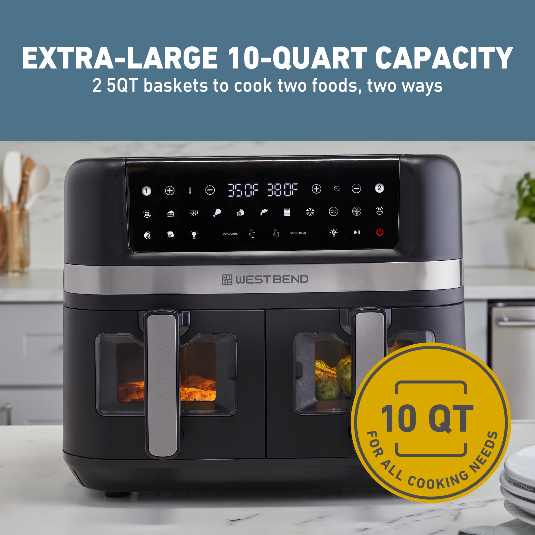 West Bend 10 Qt. Double UP Air Fryer with 15 Presets and Easy-View Windows, in Black (AFWB10BK13) - Image 10
