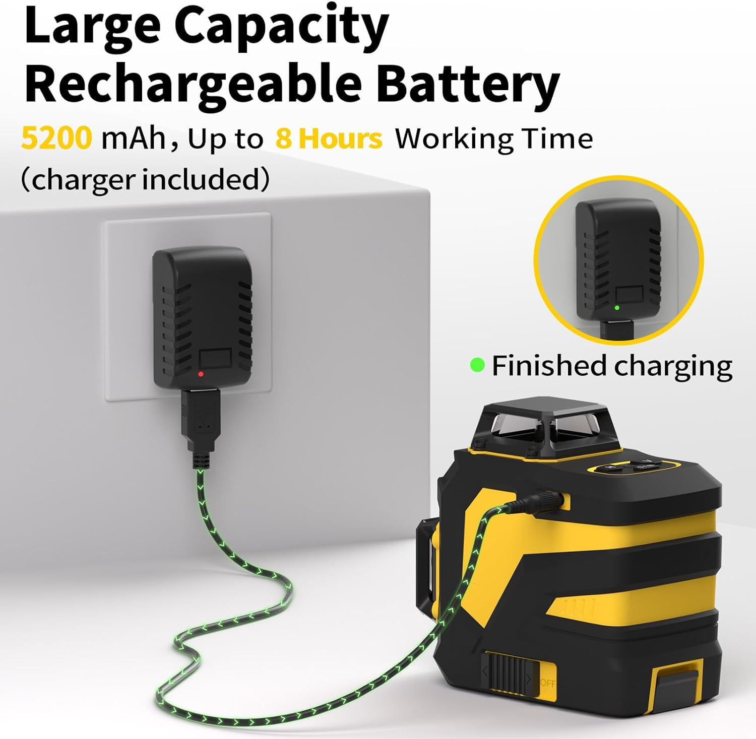 Laser Level, IKOVWUK 3x360° Cross Line Laser for Construction and Picture Hanging, 12 Green Lasers with Self-leveling, 65 ft Vertical & Horizontal Line, Level Tool with 5200 mAh Rechargeable Battery - Image 3