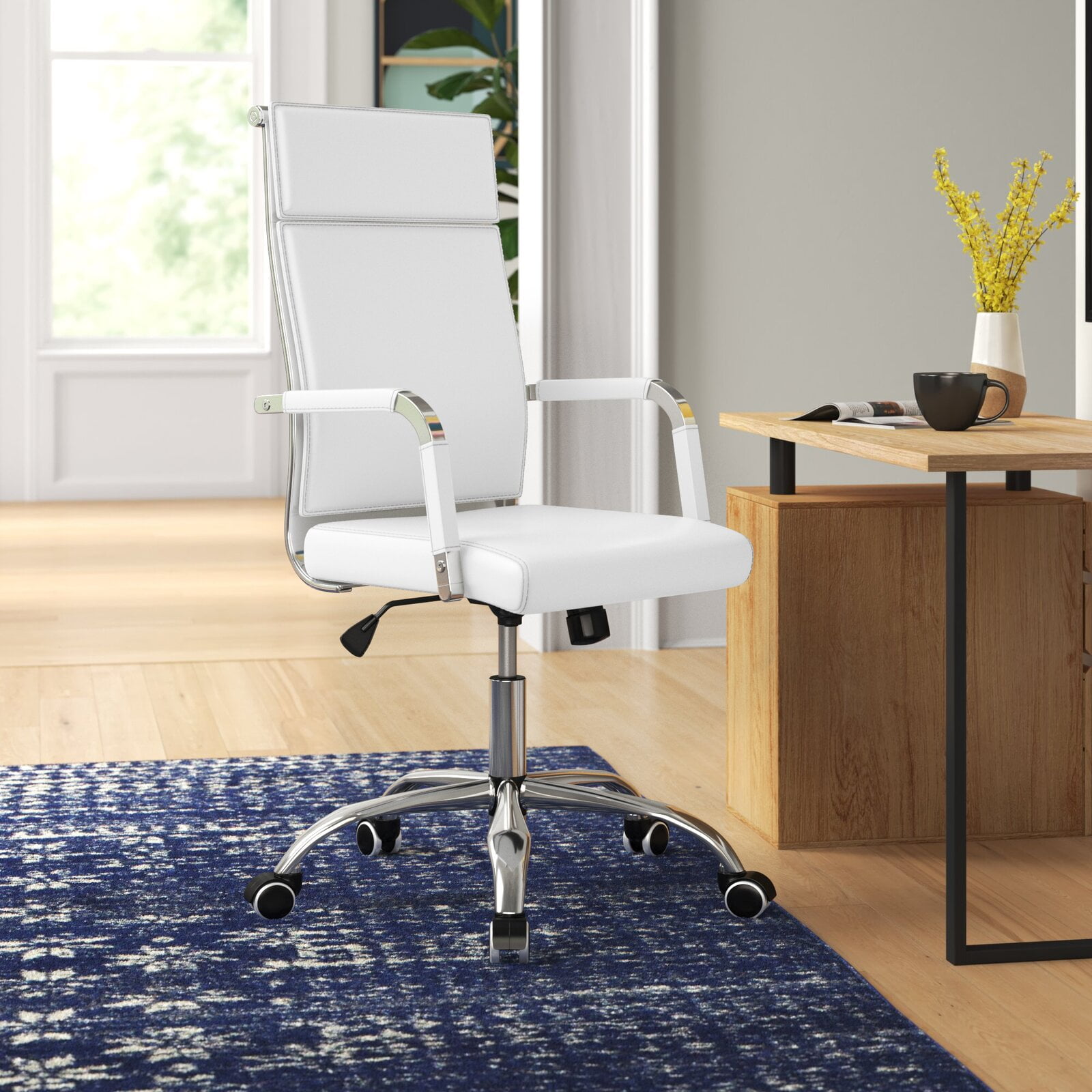 Vineego Mid-Back Office Desk Chair Executive Adjustable Swivel Task Chair PU Leather Conference Chair with Armrests,White - Image 2