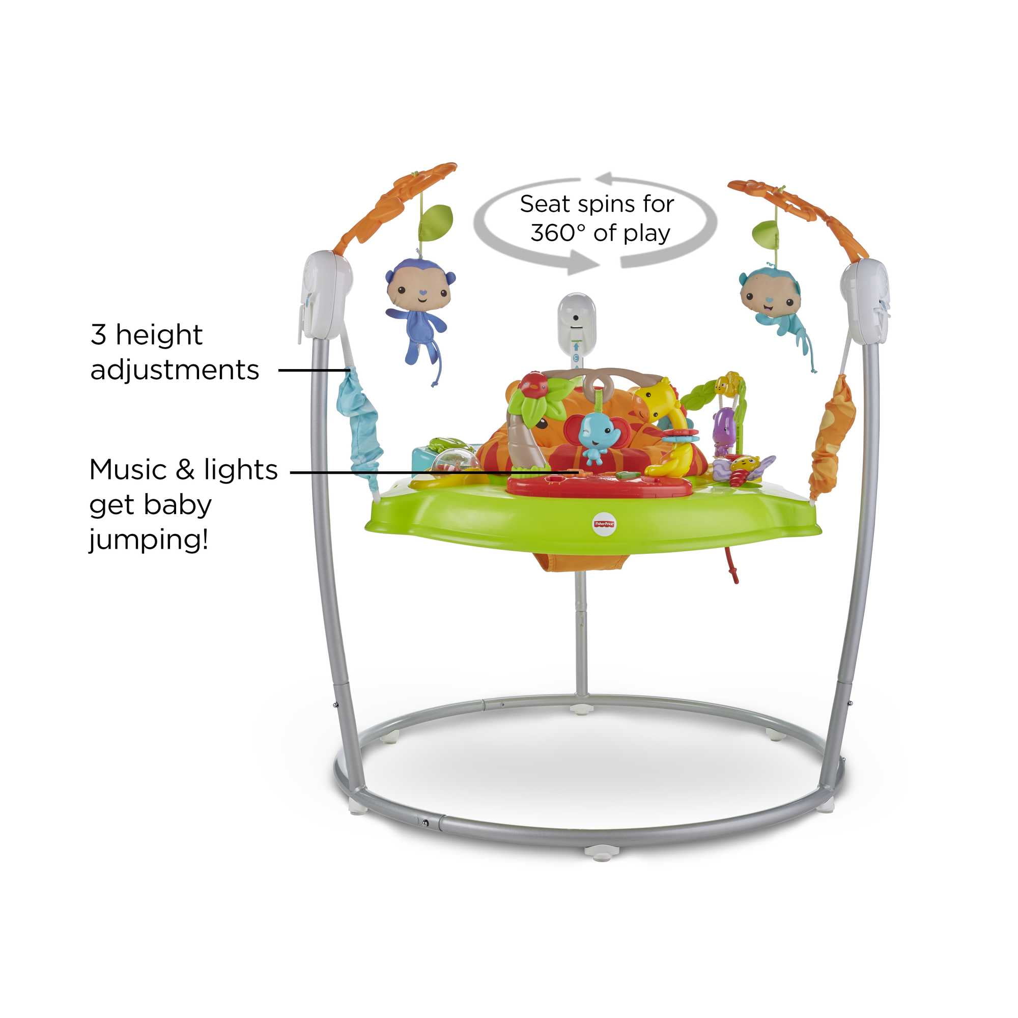 Fisher-Price Baby Bouncer Tiger Time Jumperoo Activity Center with Lights Music and Toys, Toddler - Image 5