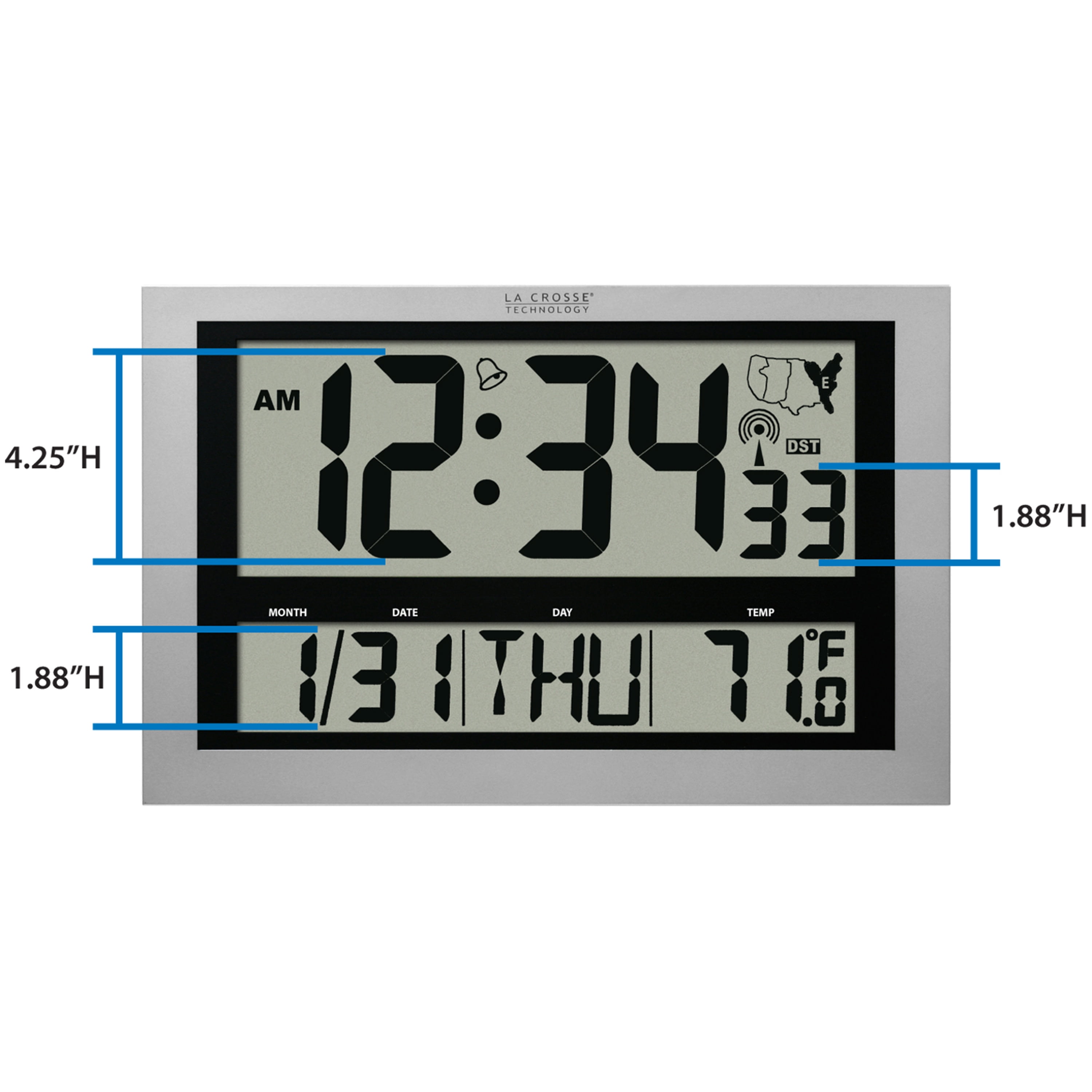 La Crosse Technology 513-1211 Jumbo Atomic Digital Wall Clock with Indoor Temperature - Image 7