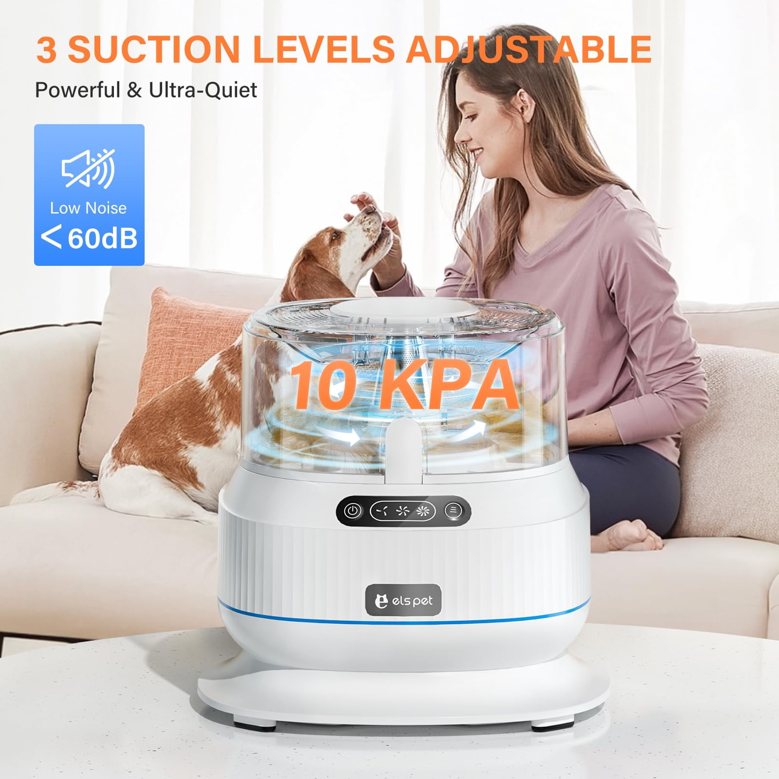 ELS PET Dog Grooming Vacuum Kit: 5-in-1 Pet Hair Clippers with Vacuum Suction 99.9%, Dog Hair Brush Comb Tools for Shedding w/ 1.4L Extra Large Dust Cup, Ultra Quiet for Cats & Dogs and Home Cleaning - Image 7