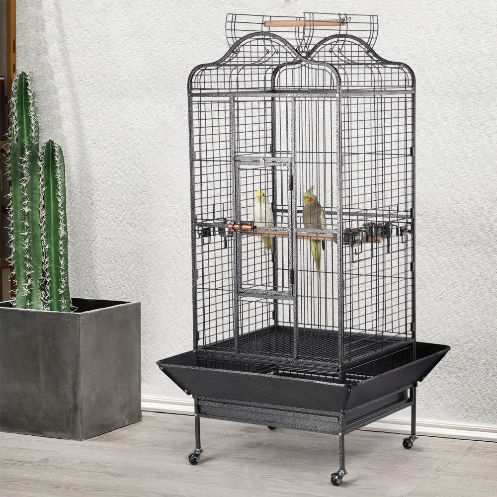 Alden Design 63" Large Parrot Cage with Open Playtop Metal Rolling Bird Cage for African Grey Parakeets, Cockatiels, Black - Image 8