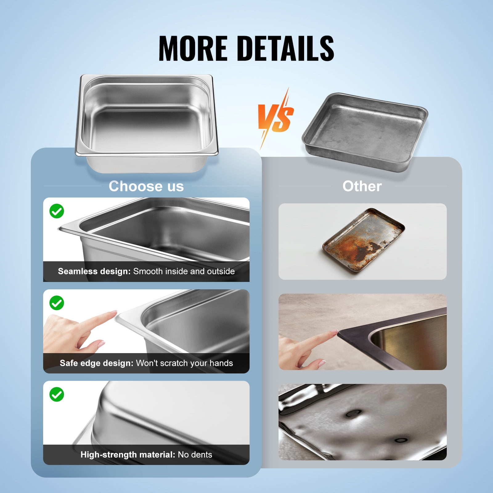 KFFKFF 8 Set Half-Size Steam Table Pans with Covers, 0.8mm Durable Stainless Steel, 4-Inch Depth, Anti-Jam Design, for Catering and Food Storage, Suitable for Commercial Use - Image 7