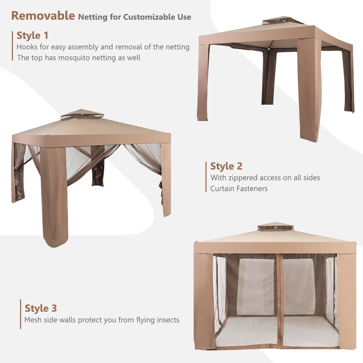 Costway 2-tier 10’x 10’ Canopy Gazebo Tent Outdoor Netting Picnic Party Sun Shade - Image 9