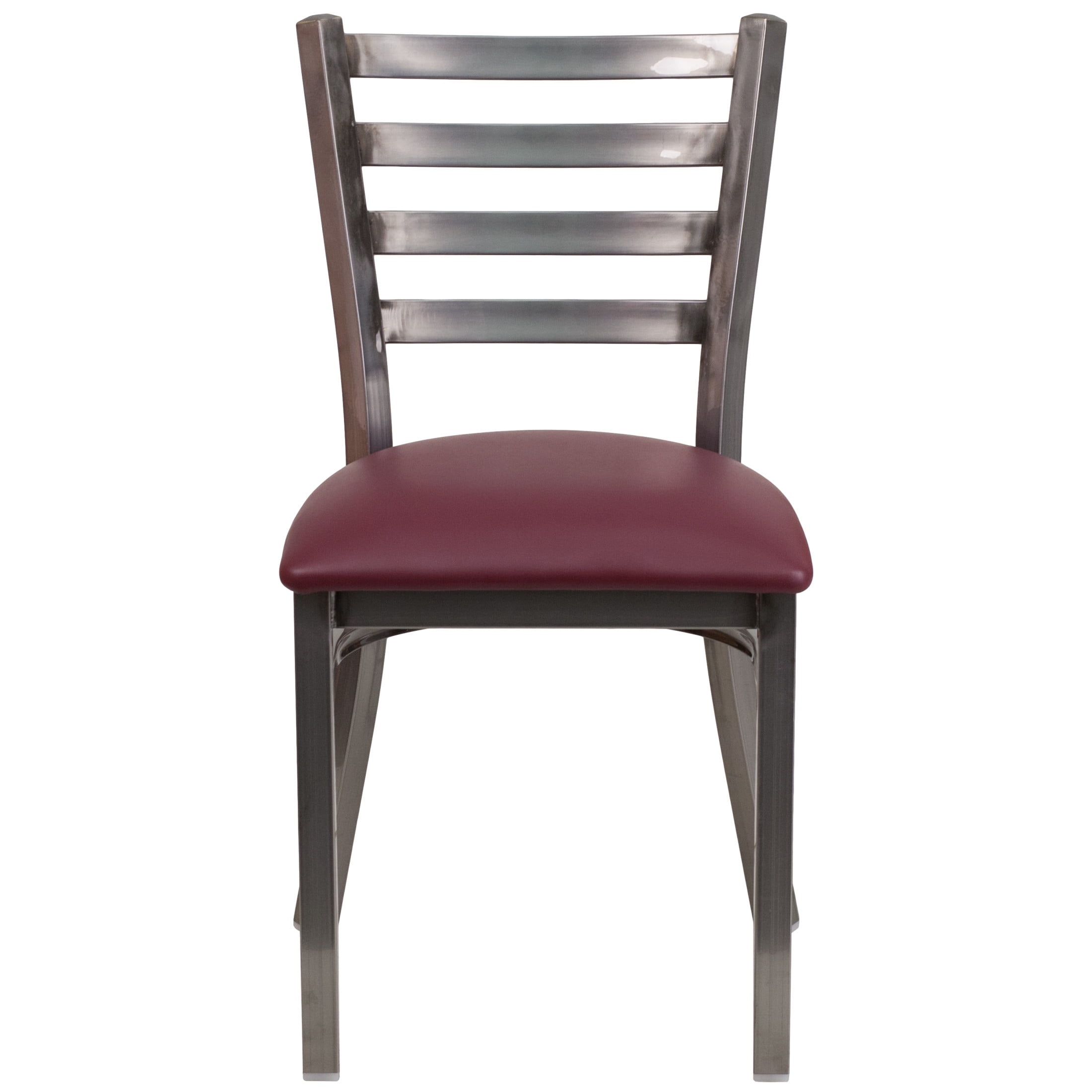 Flash Furniture HERCULES Series Silver Antique Finish with Clear Coat Ladder Back Metal Restaurant Chair - Burgundy Vinyl Seat - Image 4