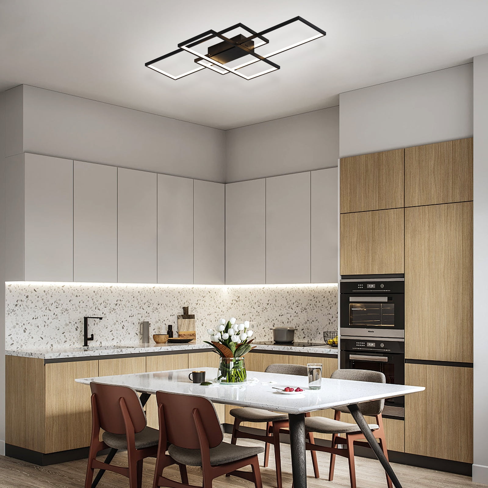 Garwarm Dimmable Ceiling Light, 3 Squares Modern LED Ceiling Lamps with Remote Control, 50W Acrylic Flush Mount Ceiling Light Fixture for Living Room Bedroom Kitchen(Black) - Image 6