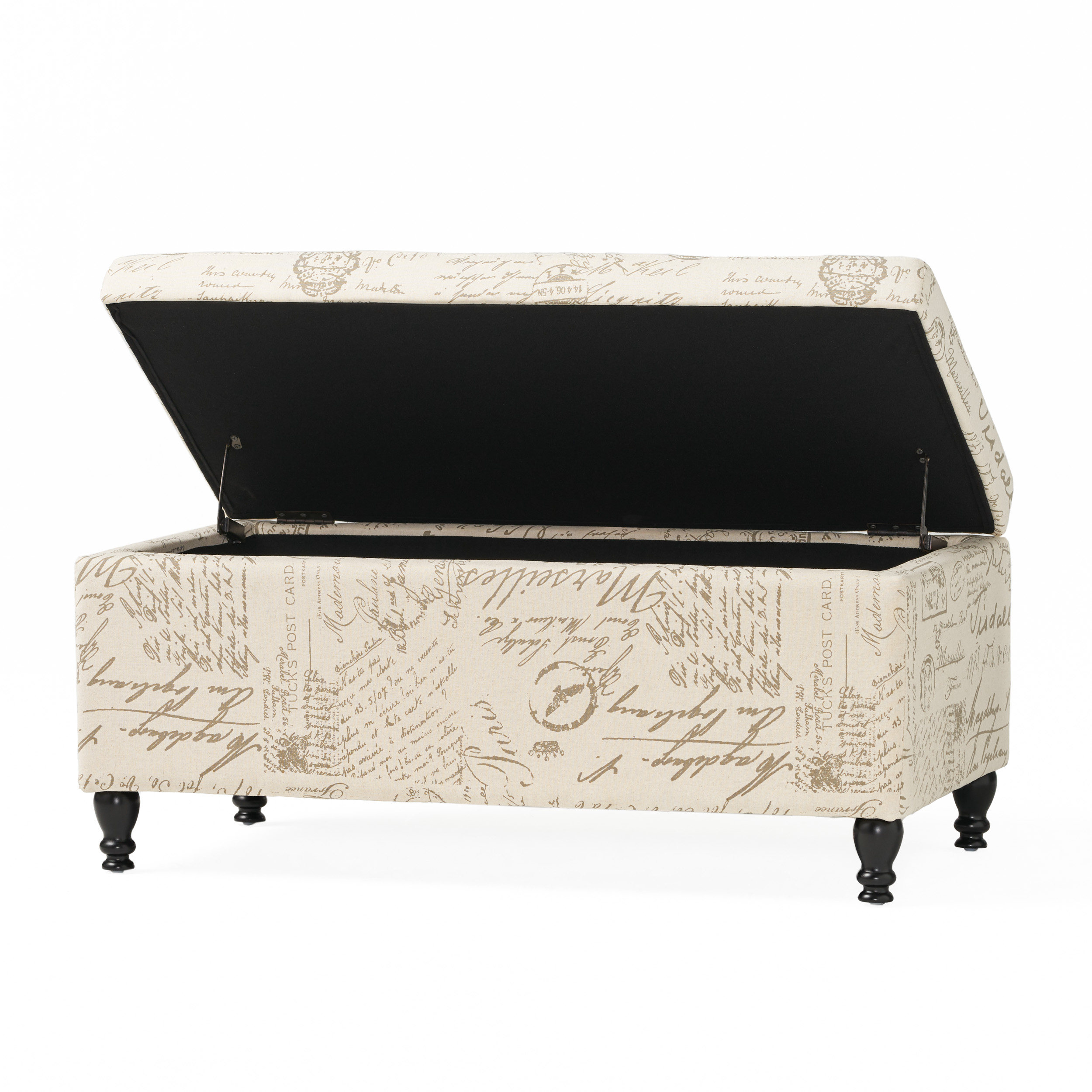 Noble House Phelan Rectangular Fabric Lift Top Storage Ottoman, French Script - Image 12