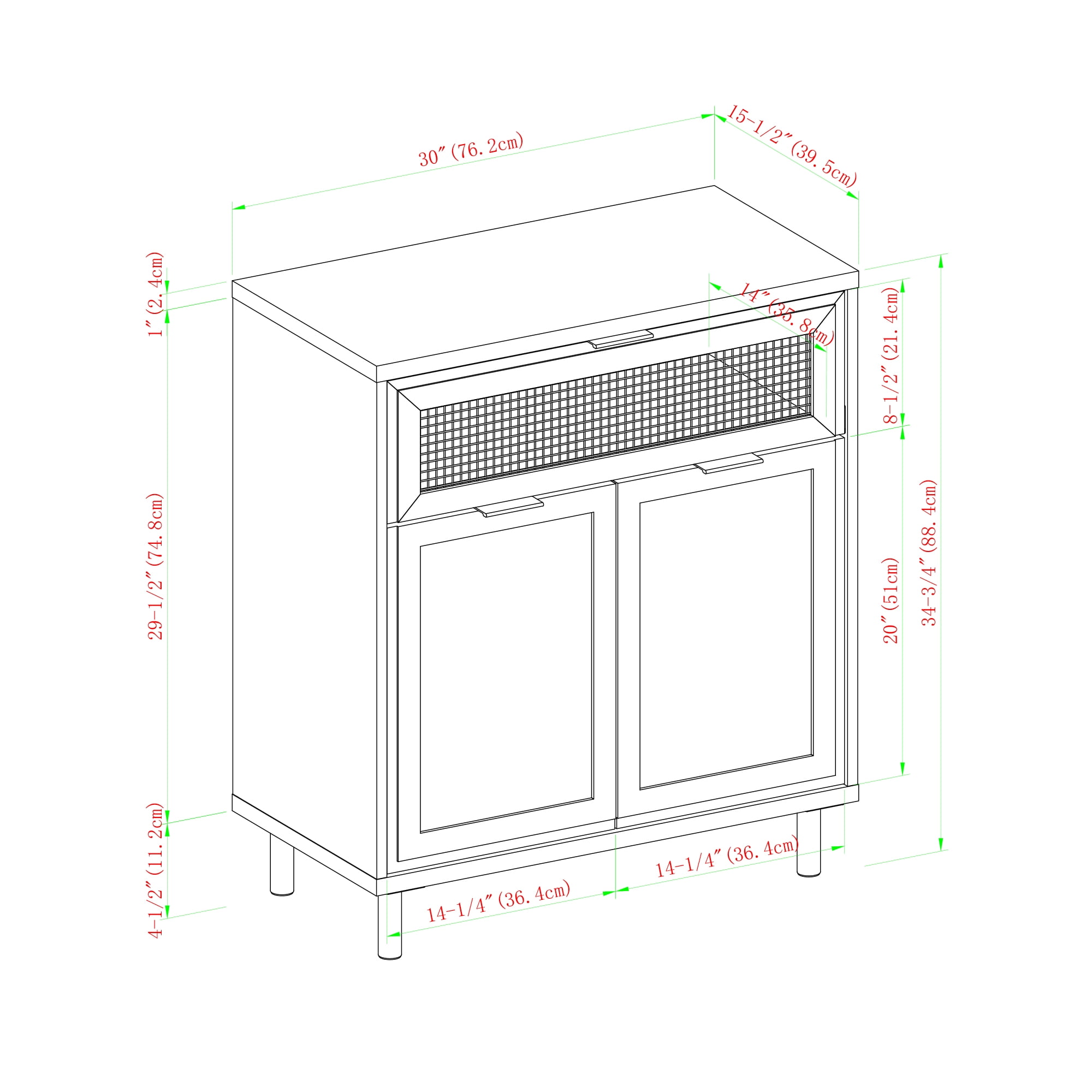 Manor Park Metal Mesh Drop-Down Door Accent Cabinet, Grey Wash - Image 3