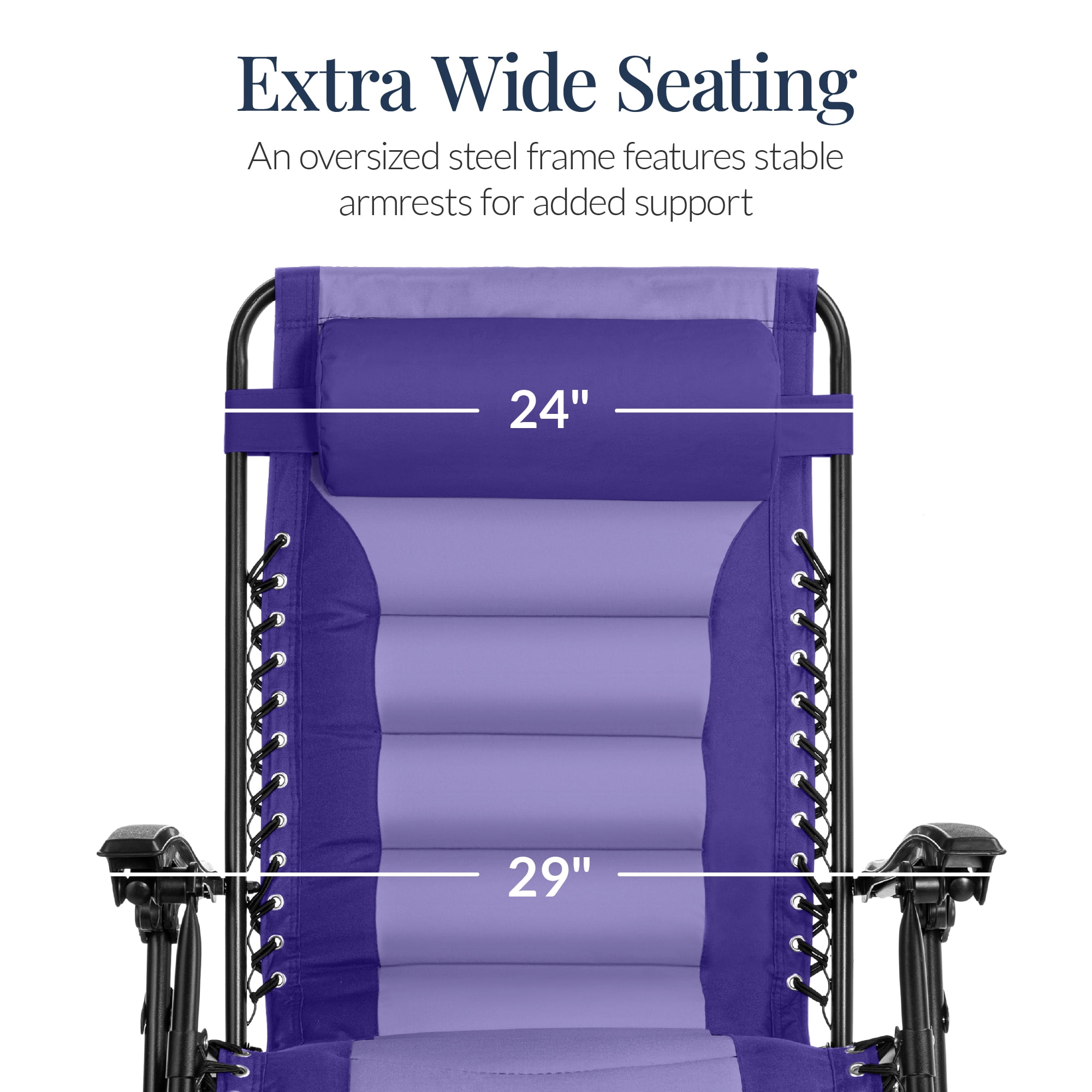Best Choice Products Oversized Padded Zero Gravity Chair, Folding Outdoor Patio Recliner w/ Side Tray - Purple/Violet - Image 5