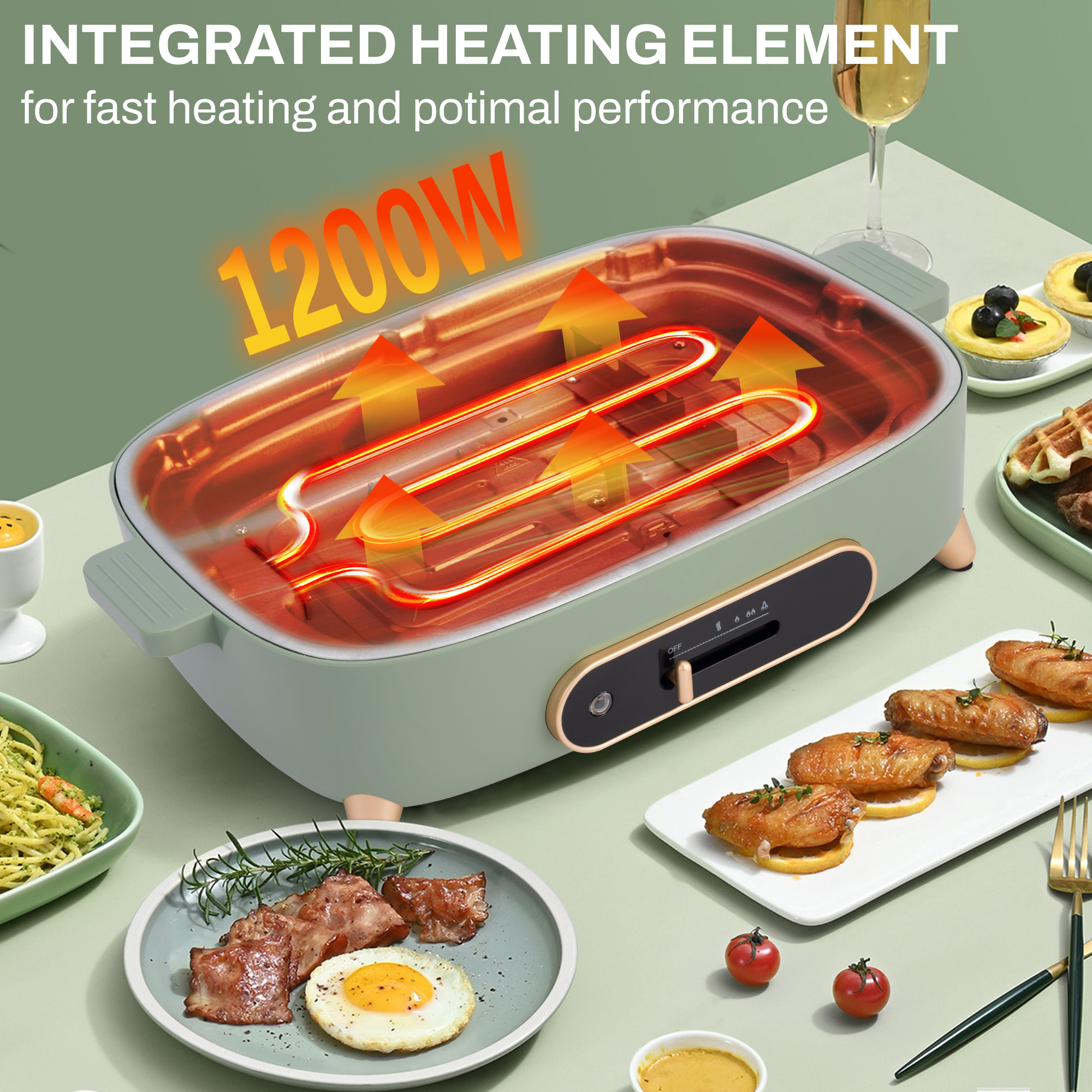 SUSTEAS Hot Pot Electric, Hotpot for Cooking with Removable Non-Stick 2 Pots(Skillet & 3L Hotpot Pots), 1200W Electric Hot Pot with Slide Power Control for Home, Party, Family & Friend Gathering - Image 9