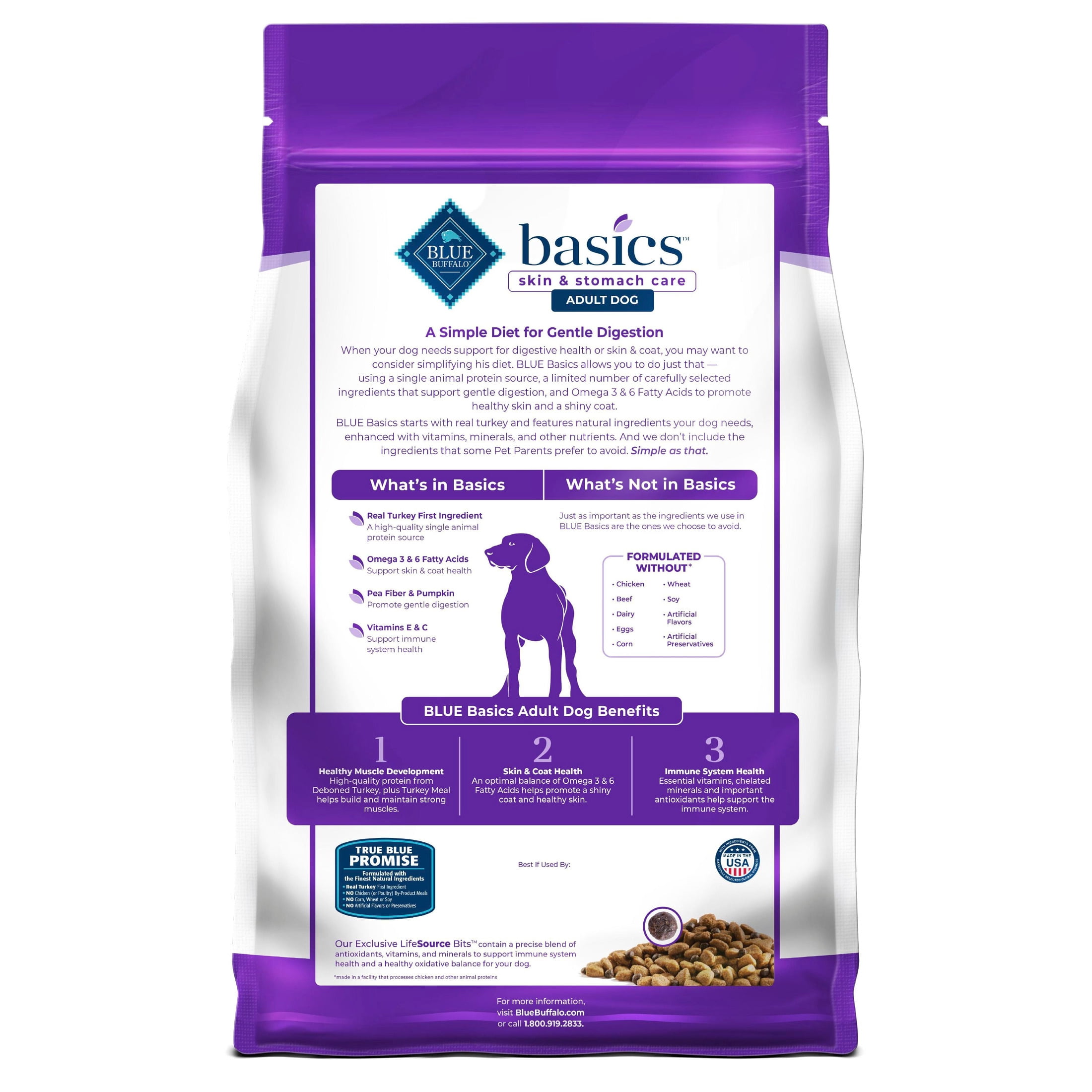 Blue Buffalo Basics Grain-Free Adult Dry Dog Food, Skin & Stomach Care, Turkey, 24lb Bag - Image 2