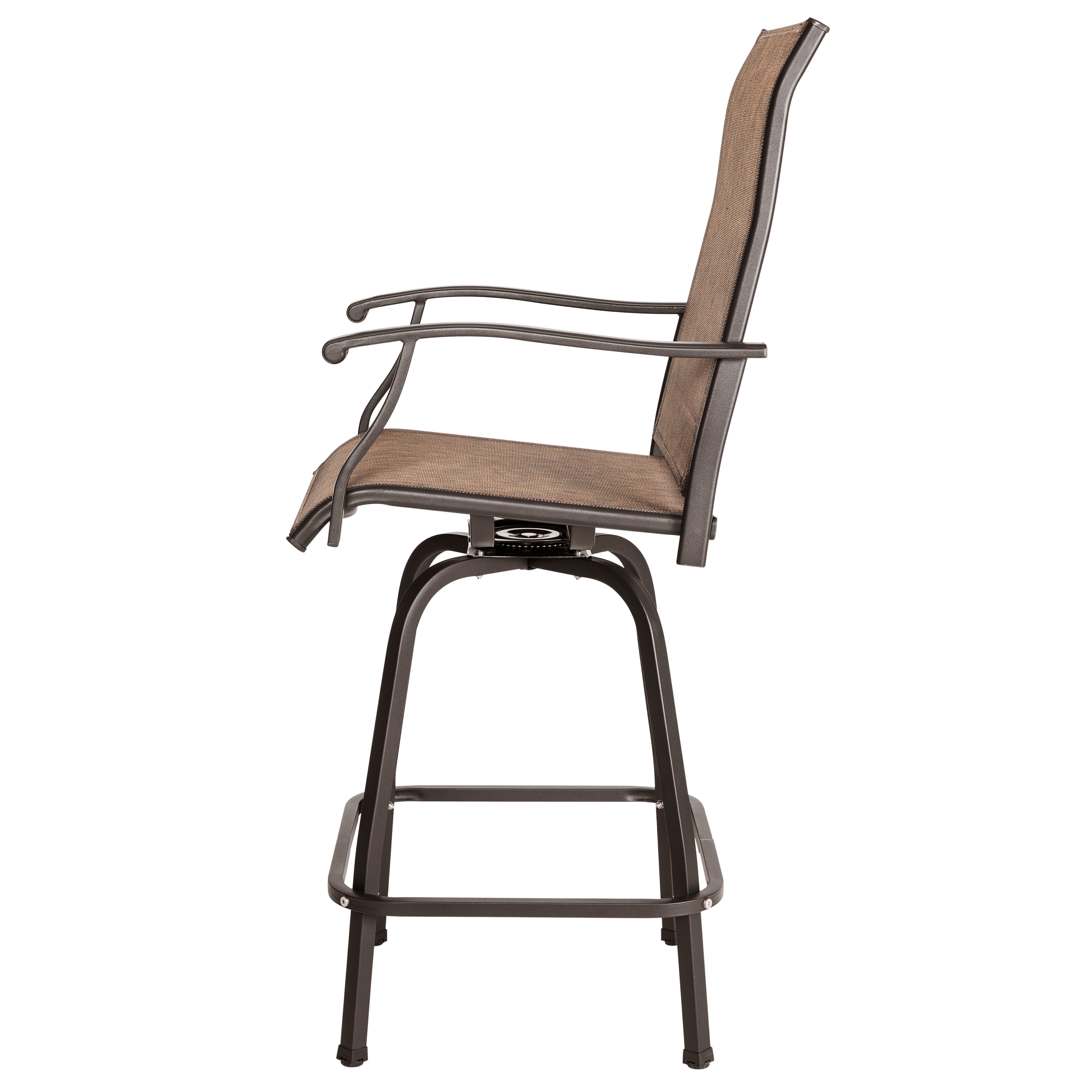 Nuu Garden Outdoor Patio Swivel Bar Stool Set, 2 Piece Seating Iron Bar Height Outdoor High Chairs with Armrests and Footrest, All-Weather Textilene, Brown - Image 6
