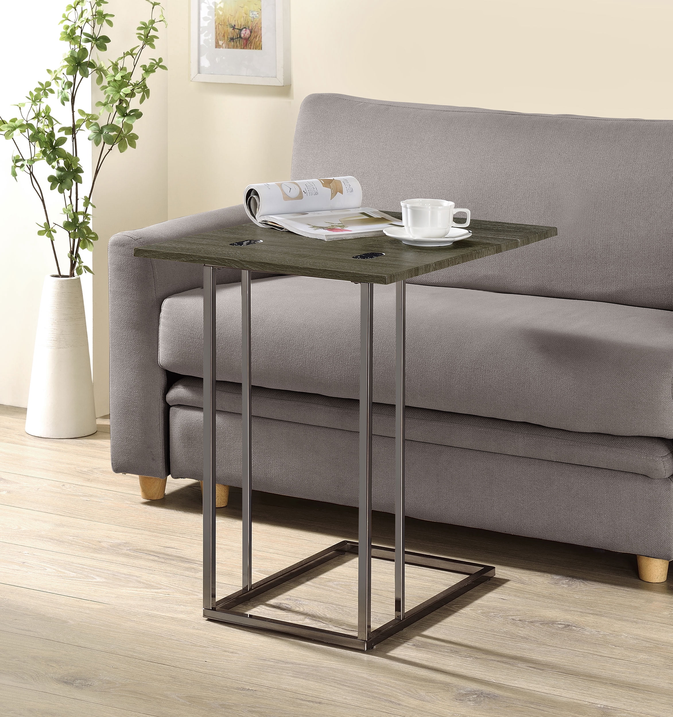 Pedro Expandable C-Shaped Sofa Side Table Weathered Grey - Image 10