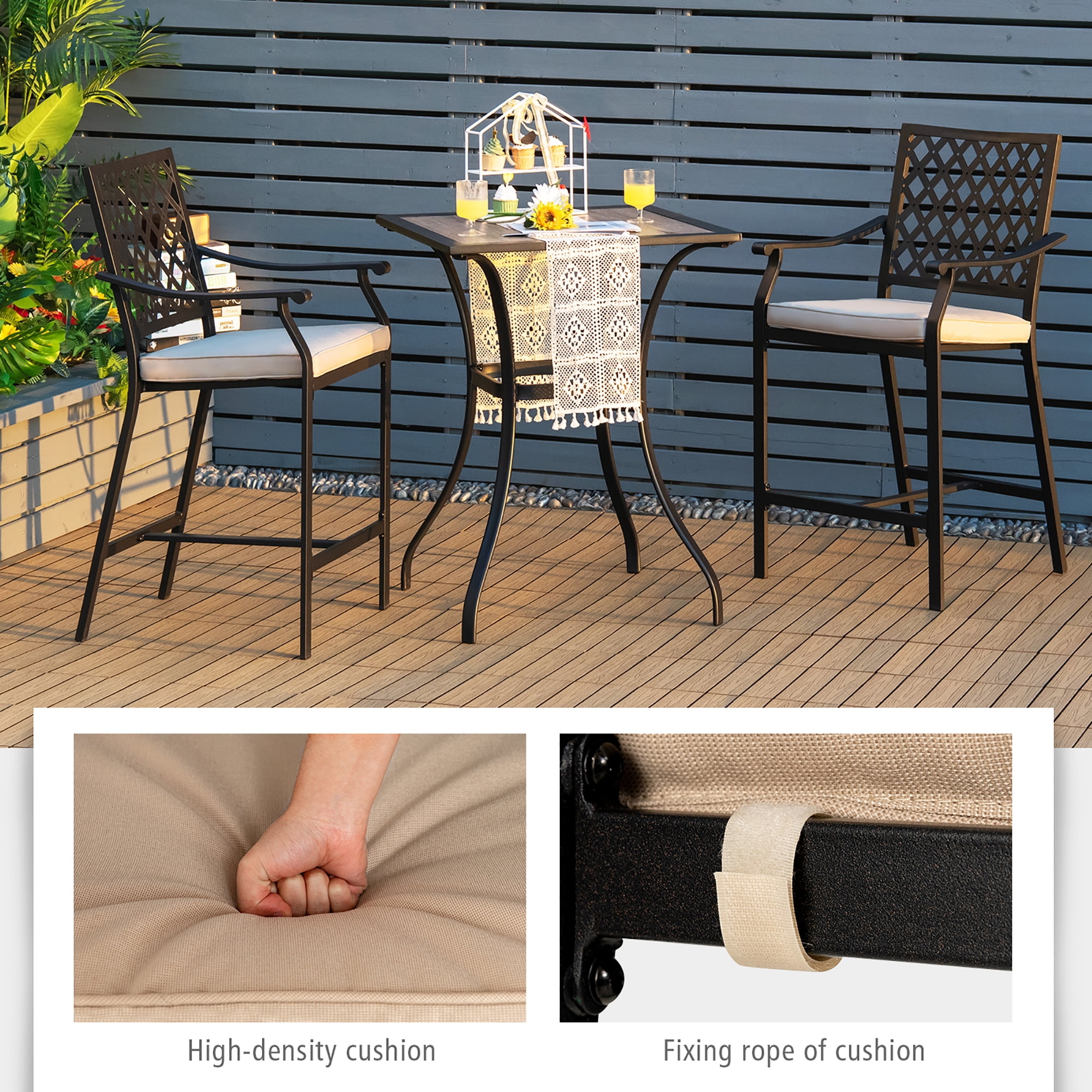 Costway 2PCS Patio Bar Stool Counter Height Cushioned Chair Armrest Garden Deck - Image 8
