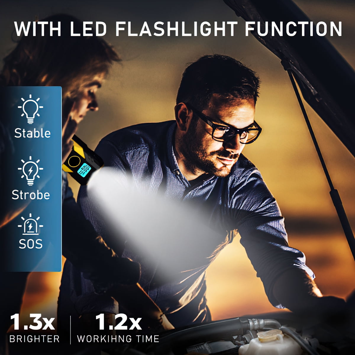 Cheelom 2000A Car Battery Jump Starter, Portable Car Jump Starter with Dual USB Quick Charge and DC Output, 12V Jump Pack with Built-in LED Bright Light, Yellow - Image 9