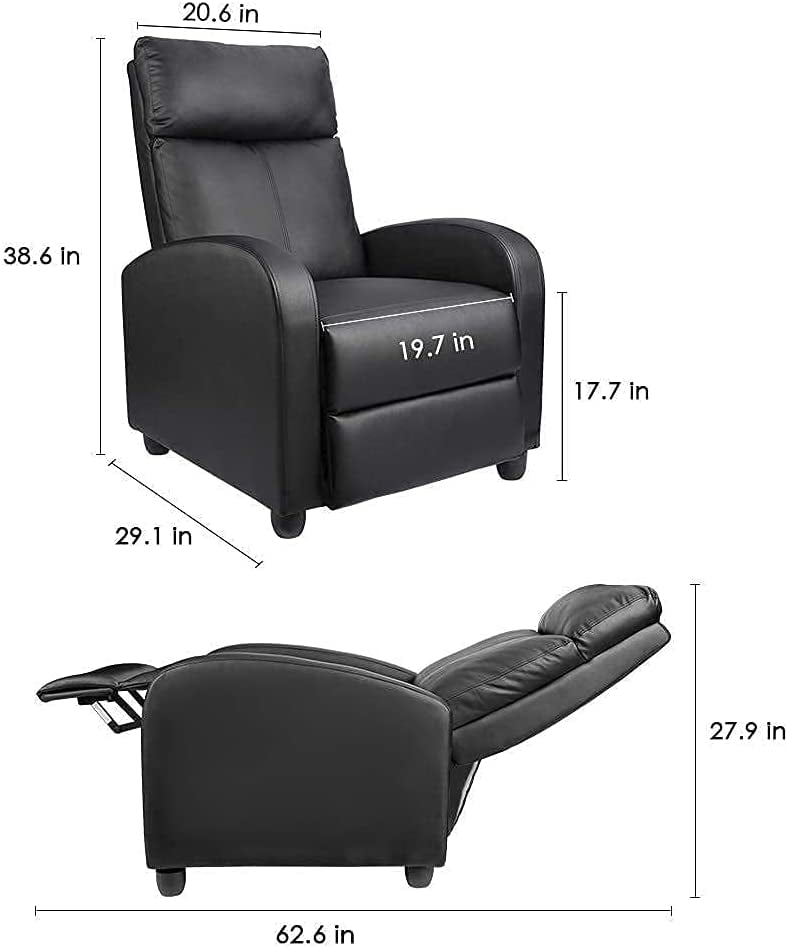 Lacoo Black PU Leather Single Sofa Recliner with Padded Seat and Backrest, Multi-Positions - Image 3