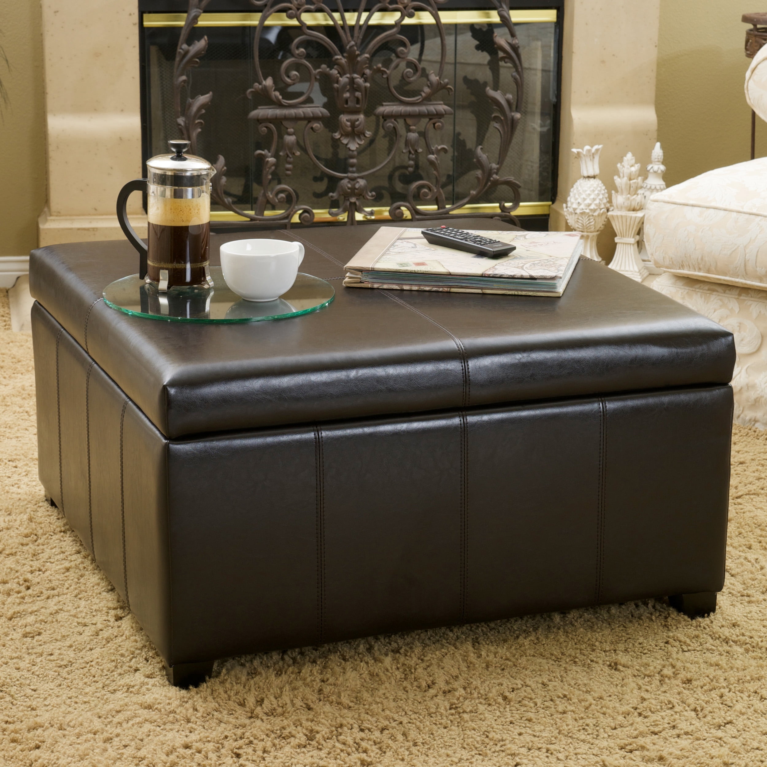 Noble House Abigail Indoor Espresso Bonded Leather Square Storage Ottoman - Image 12