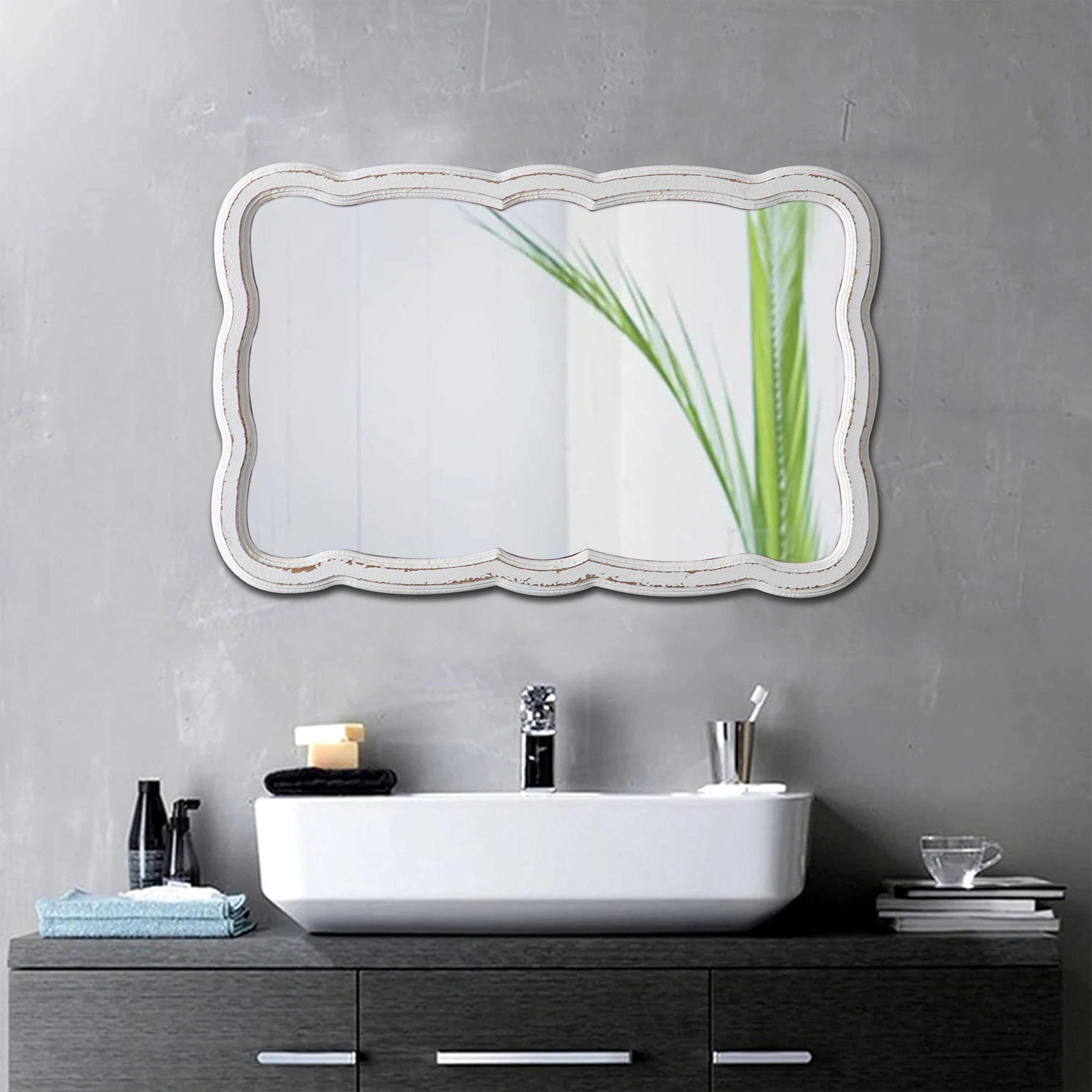 Sintosin Wooden Oblong Rectangular Mirror 16 x 24 inch, White Farmhouse Wall Decor for Bathroom & Home - Image 3