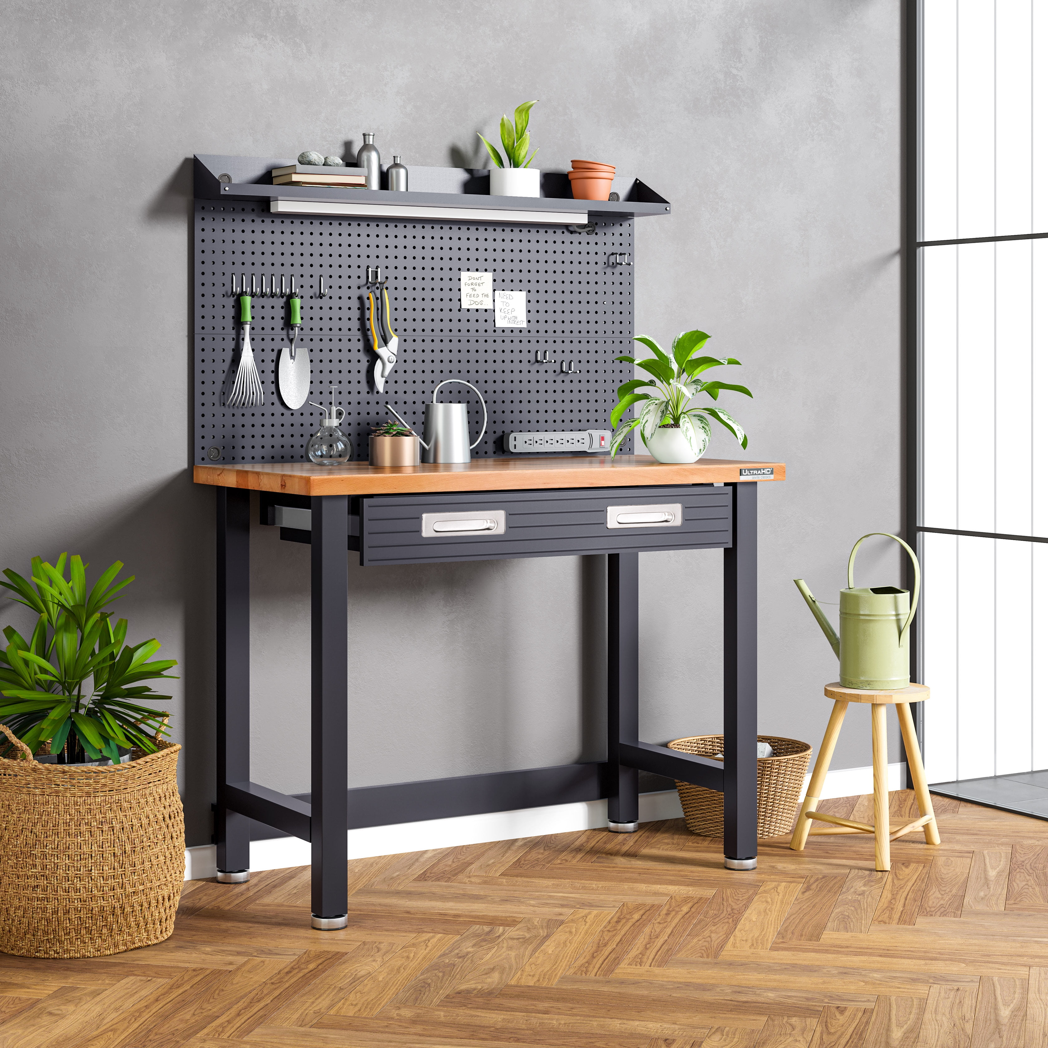 Seville Classics UltraHD® Heavy Duty Commercial Lighted Workcenter Workbench w/ Pegboard, Graphite, 48" W x 24" D x 65.5" H - Image 4