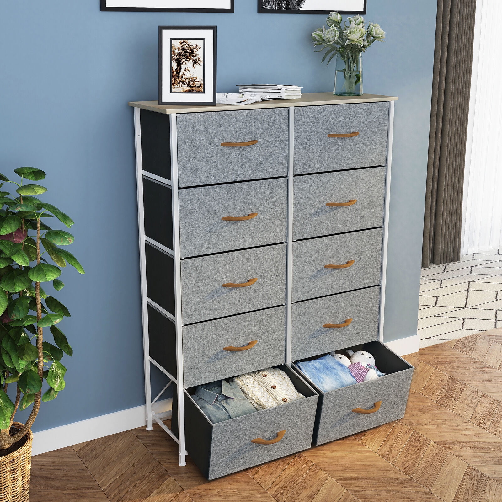 DWVO 10-Drawer Fabric Storage Dresser Cabinet with Metal Frame for Adults, Organizer in Gray - Image 5