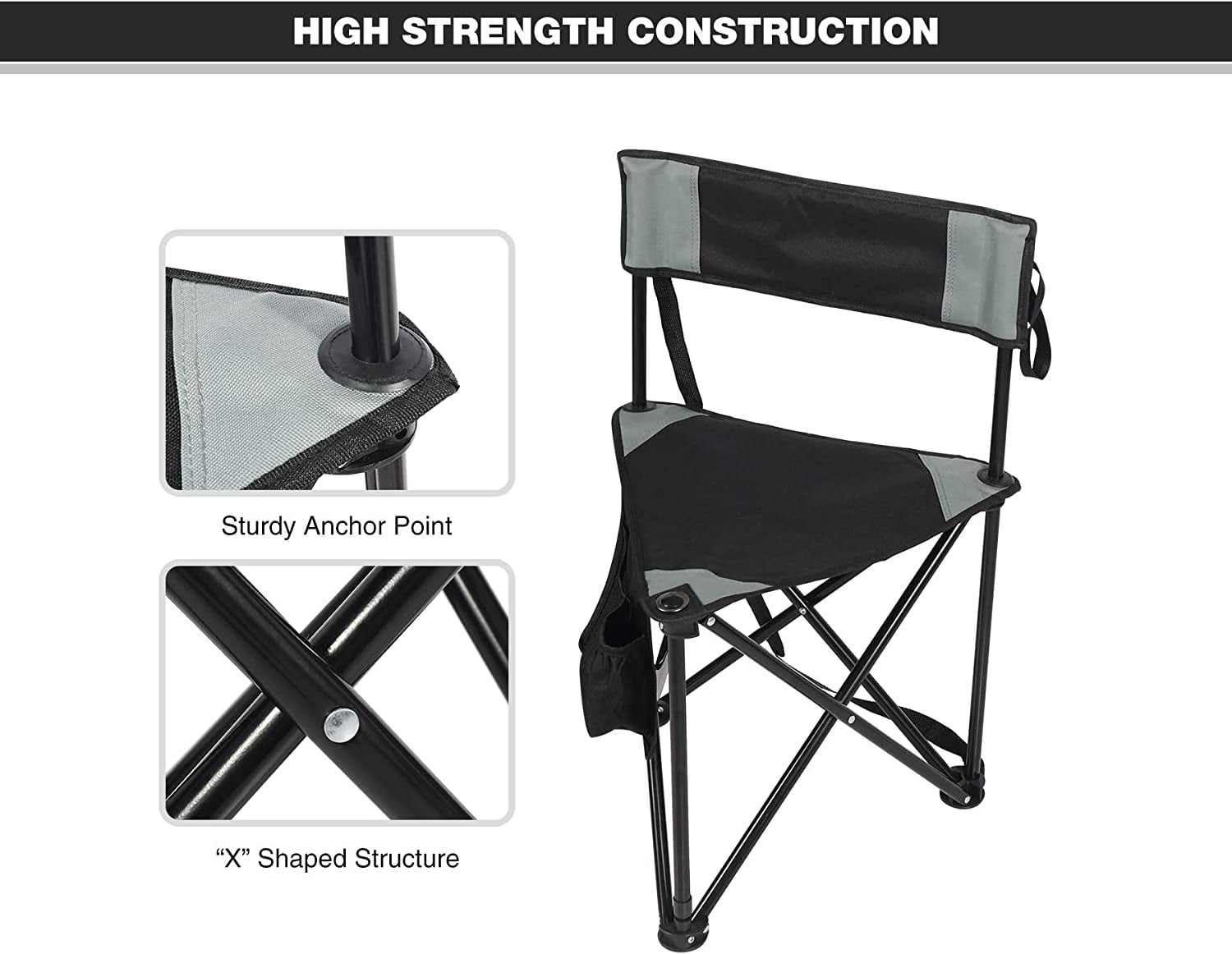 REDCAMP 2-Pack Tripod Chairs Folding, Lightweight Portable Tripod Seat Stool with Back, Small Camping Chairs for Adults Outdoor Backpacking, Black - Image 5