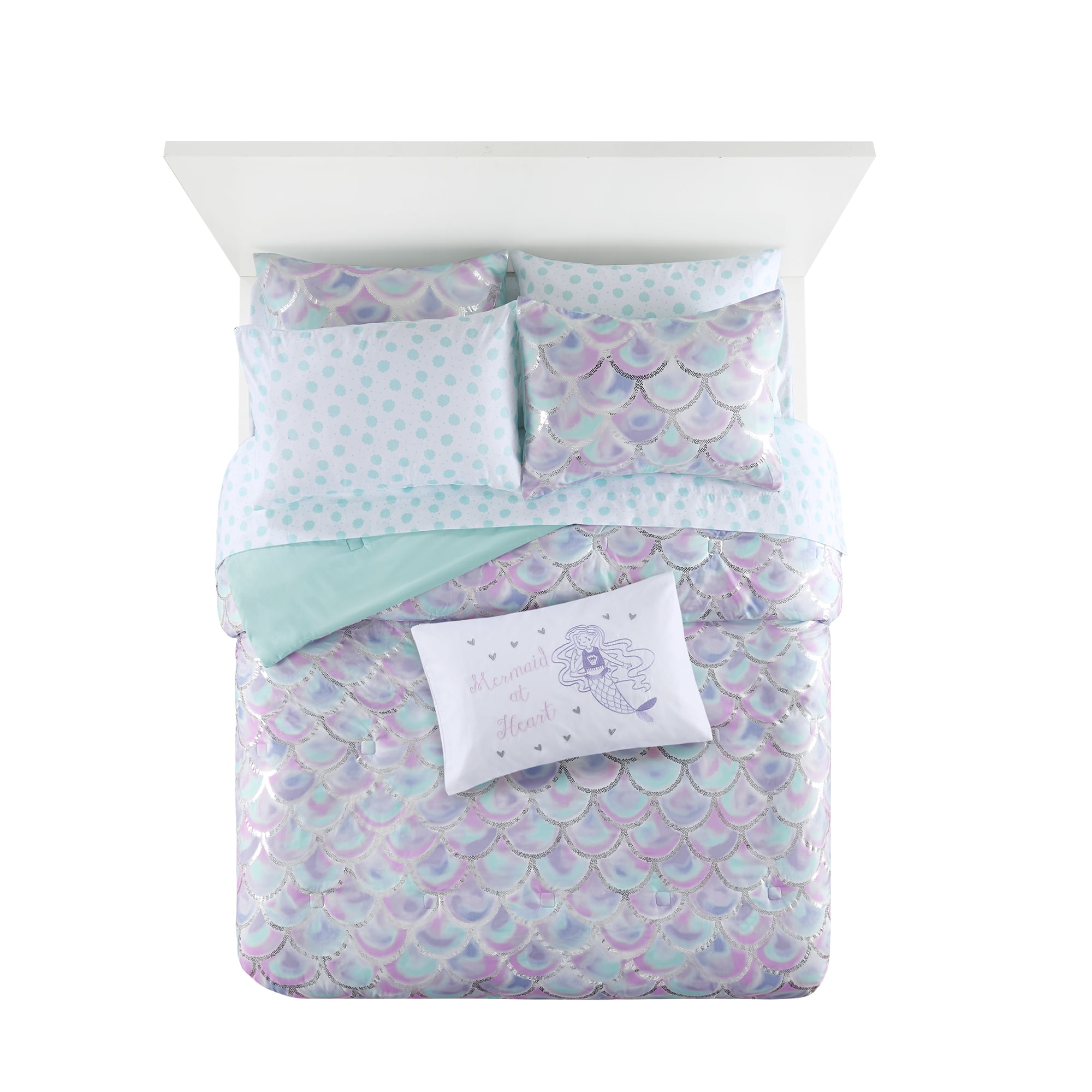 Your Zone Iridescent Seashell Lavender Aqua Printed 8 Piece Mermaid Bed in a Bag, Full - Image 2