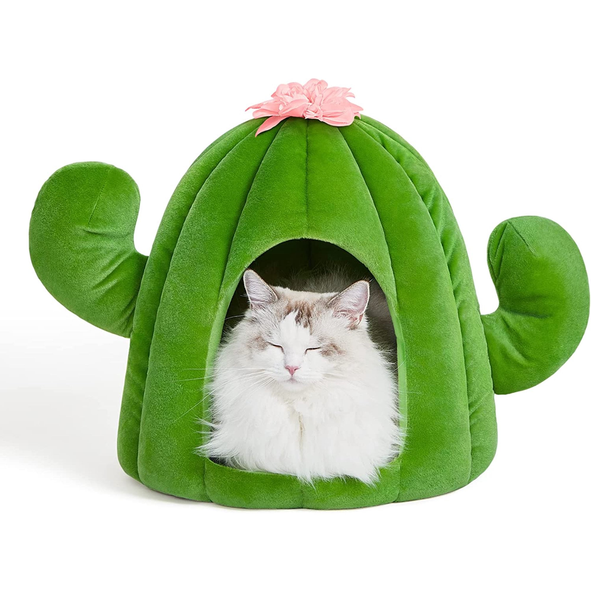 VETRESKA Cat Dog Bed Cat Cave Pet Dog House with Machine Washable Nest Cushion Green Cactus 16.5" - Image 4