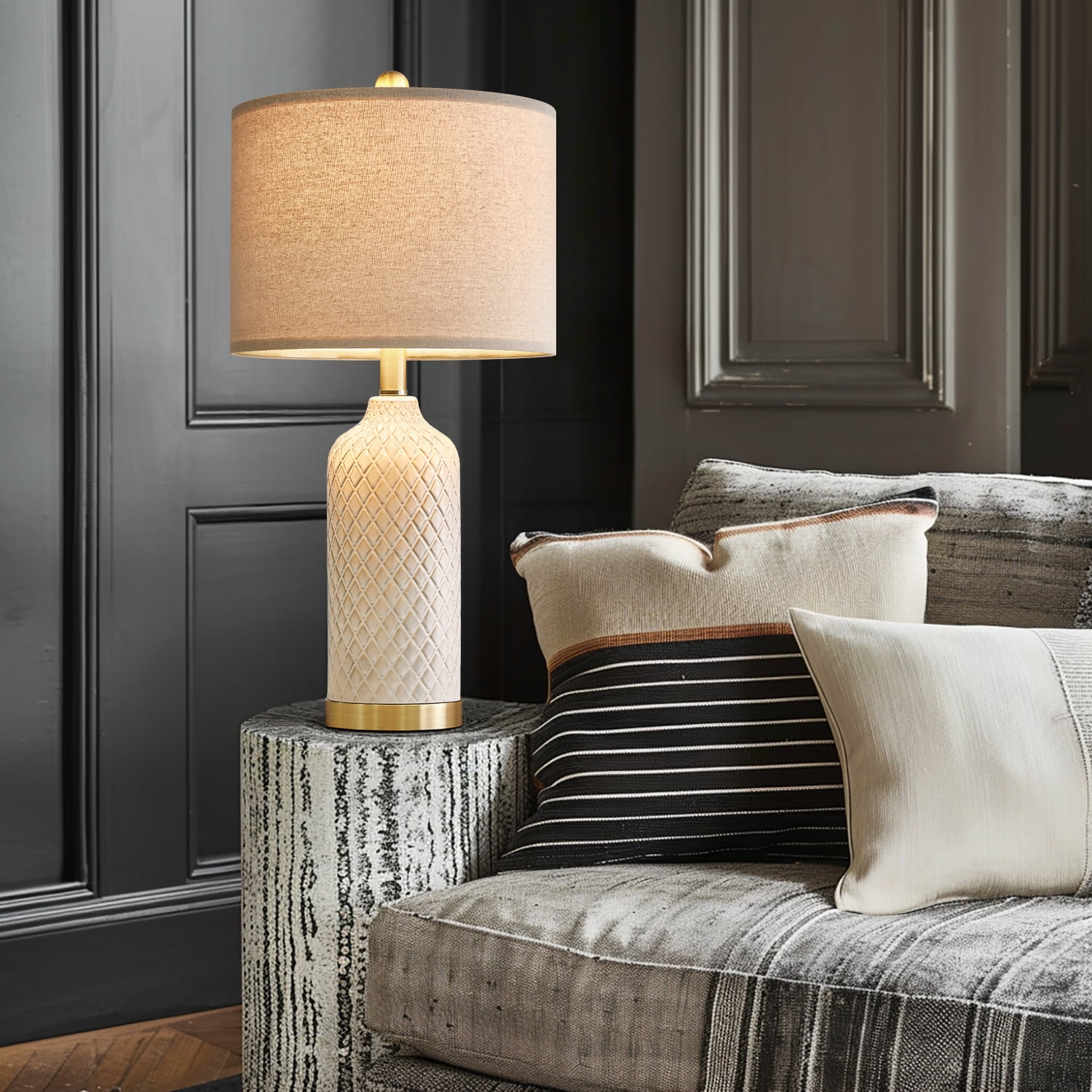 Oneach Ceramic Table Lamps Set of 2 for Living Room Bedroom 24.25" Modern Bedside Nightstand Lamps with Lamp Shades - Image 6