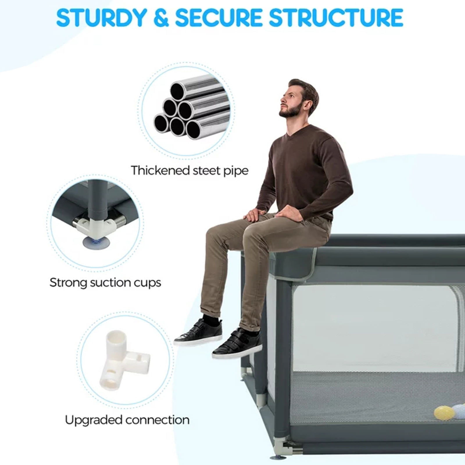 Toyoso Baby Playpen 795926, Extra Large Play Pen Playard for Babies and Toddlers Indoor & Outdoor Safety Play Yard Area, Kid Sturdy Play Center Fence with Soft Breathable Mesh for Toddlers - Image 8