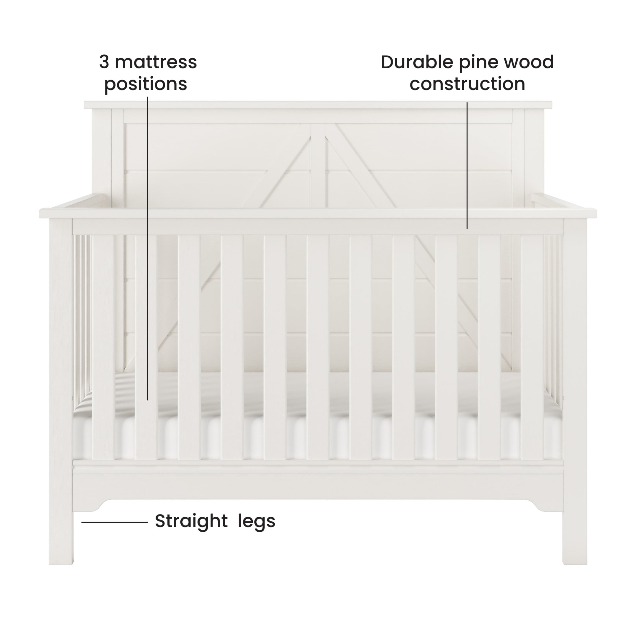Child Craft Woodland 4-in-1 Convertible Crib, Shiplap Panel Design, 3 Mattress Heights, Brushed Cotton - Image 6