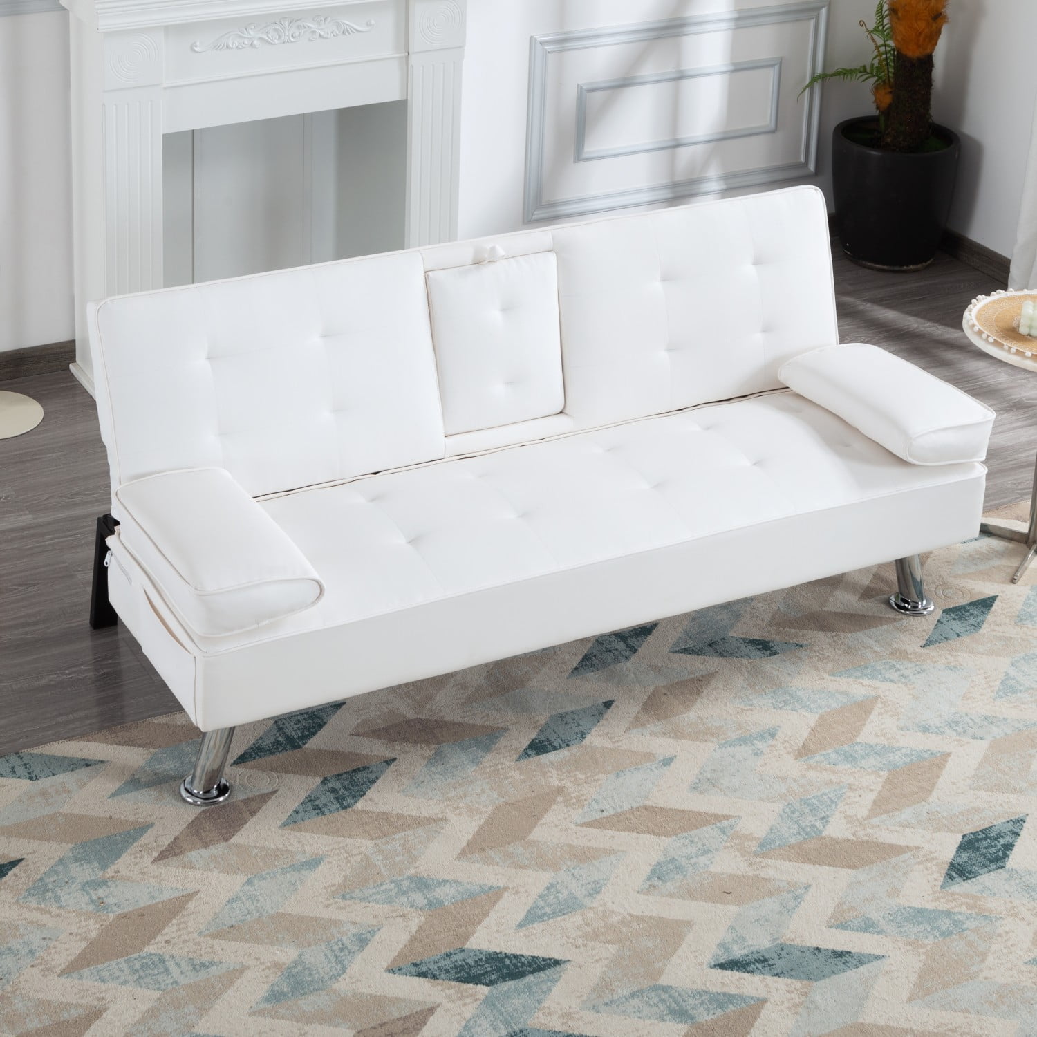 Gewnee Modern Futon Sleeper Sofa Bed Convertible Folding Recliner Couch Furniture with 2 Cup Holders for Livin g Room - Image 13