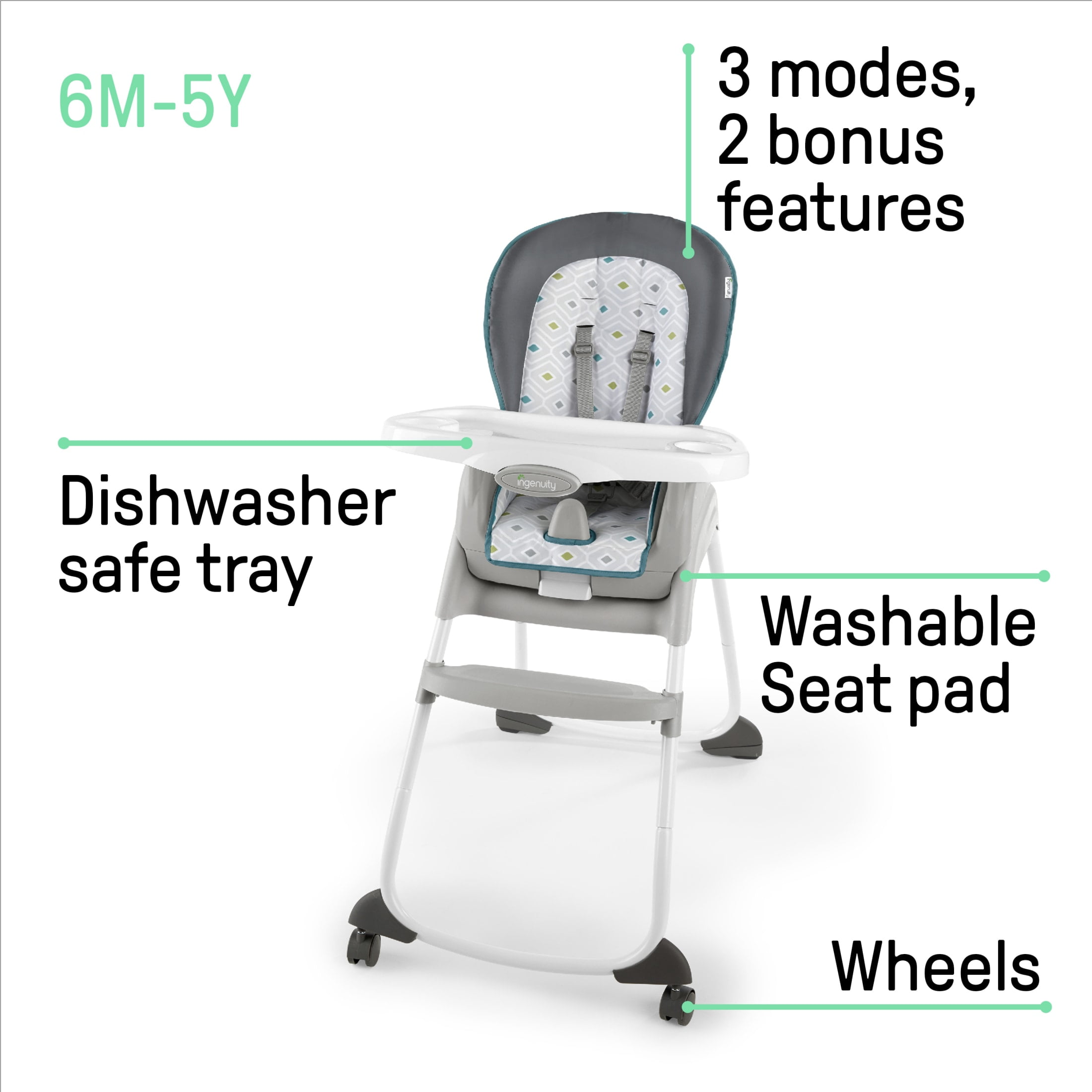 Ingenuity Trio 3-in-1 High Chair, Toddler Chair, and Booster, For Ages 6 Months and Up, Unisex - Nash - Image 3