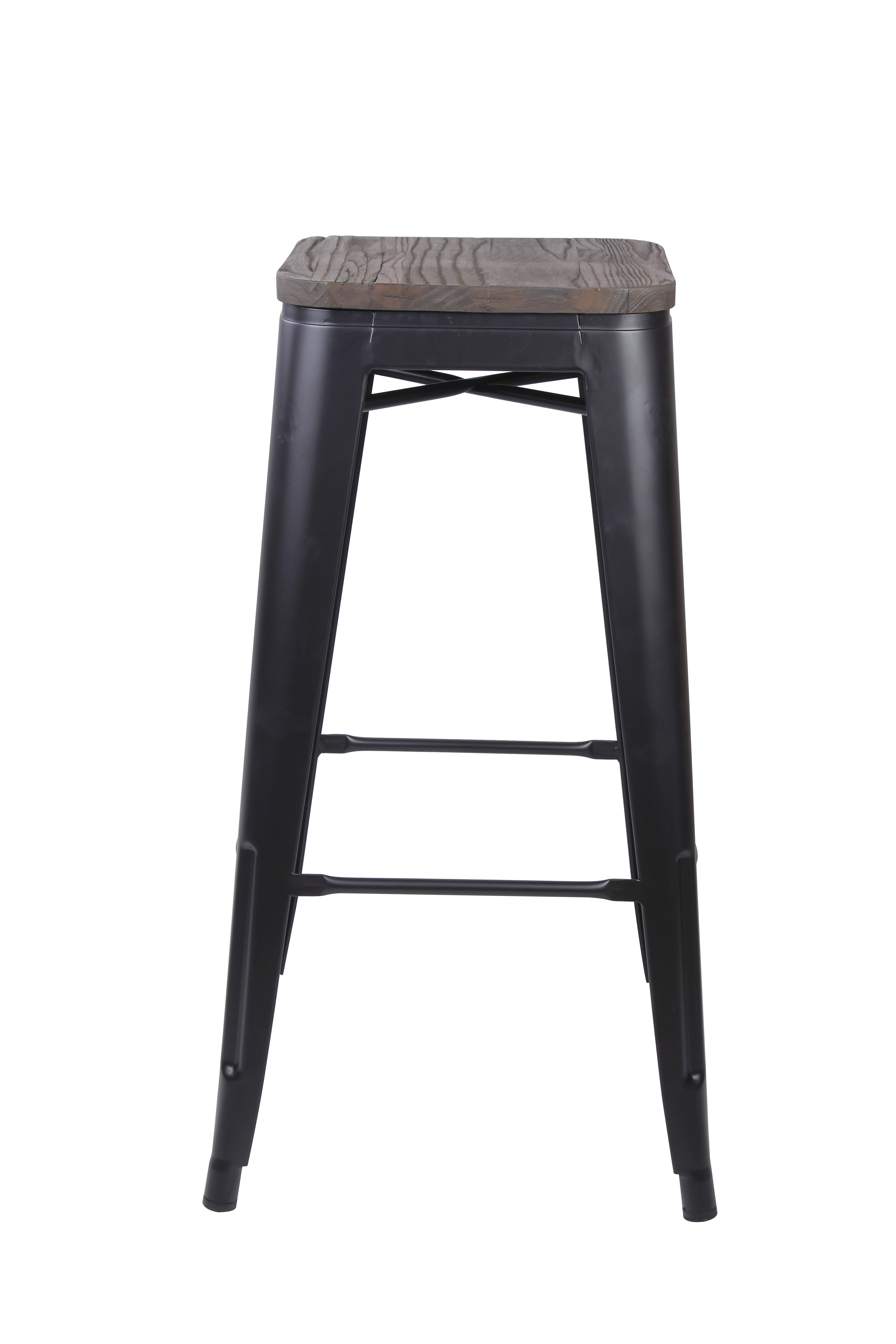 GIA Design Group 30 Inch Bar Height Backless Metal Stool with Wood Seat, Black - Image 4