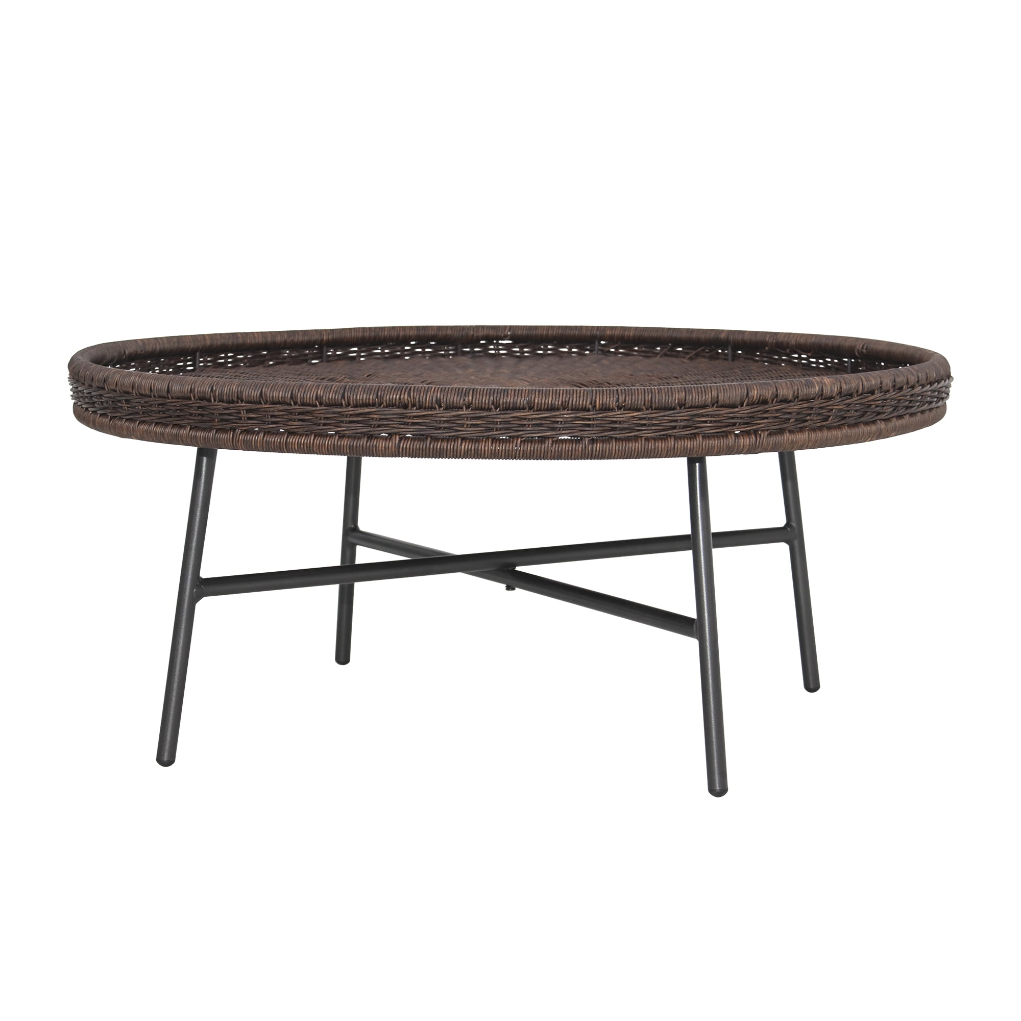 Abble 30” Round Dark Brown PE Wicker Coffee Table with Black Metal Legs, Indoor or Outdoor use for Living Room, Patio, Garden, Backyard, Porch - Image 4