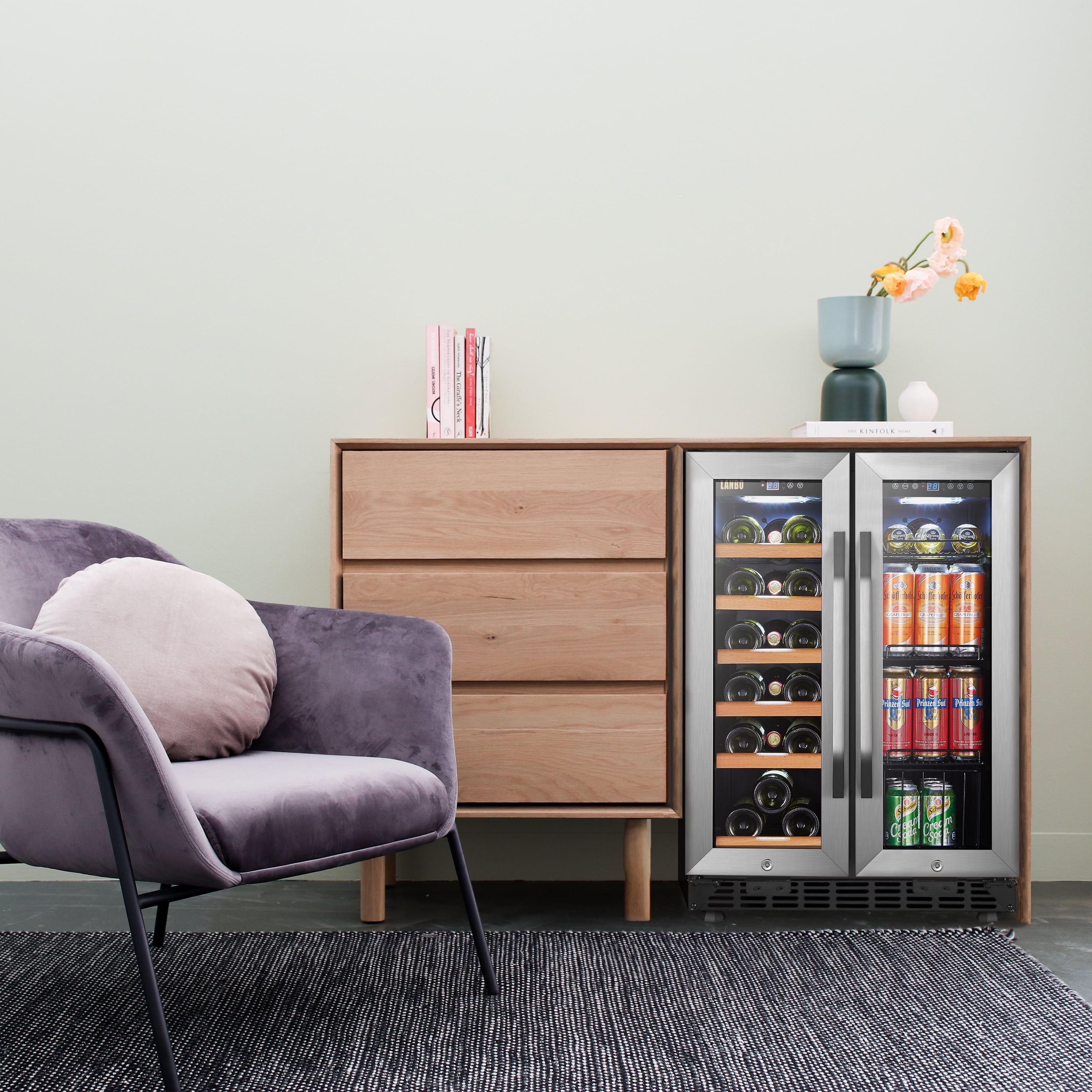 Lanbo 24 inch 18 Bottle 55 Cans Under Counter Dual Zone Wine Cooler Beverage Refrigerator - Image 15