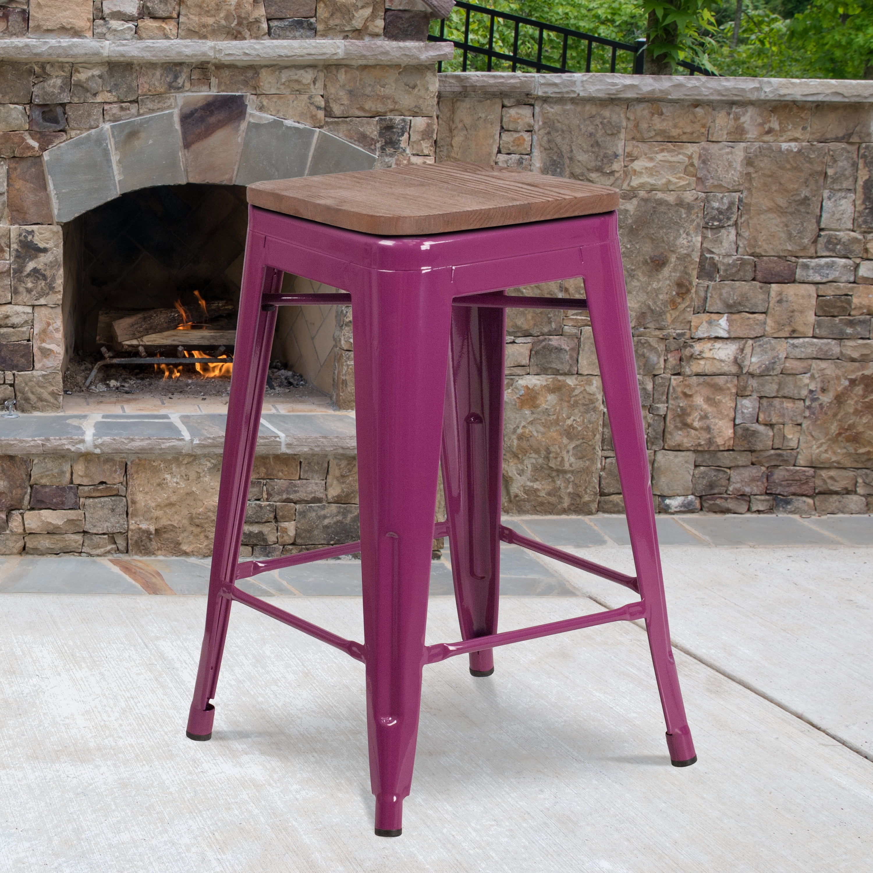 Flash Furniture 24" High Backless Purple Counter Height Stool with Square Wood Seat - Image 3