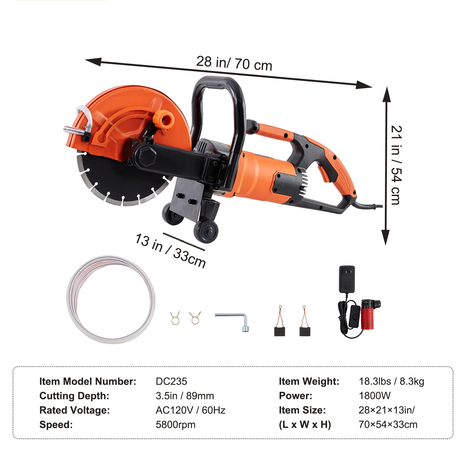 KFFKFF Electric Concrete Saw, 9-inch, 1800W Motor with 3.5-inch Cutting Depth, Wet/Dry Circular Saw with Water Line, Pump, and Blade for Cutting Stone and Brick - Image 5