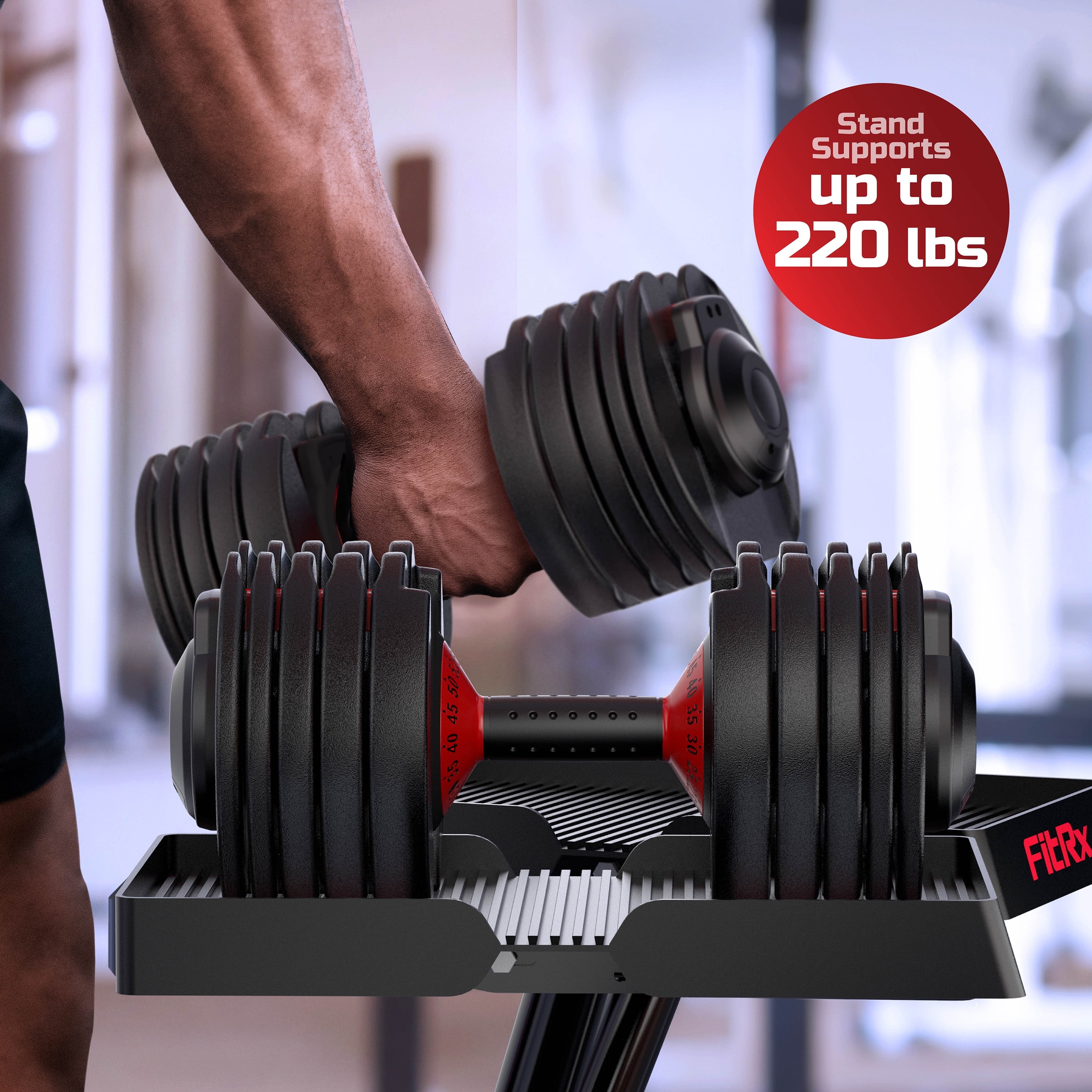 FitRx SmartRack and SmartBells Set, Dumbbell Weight Rack Stand with Two Quick-Select 5-52.5lbs Adjustable Dumbbells - Image 9