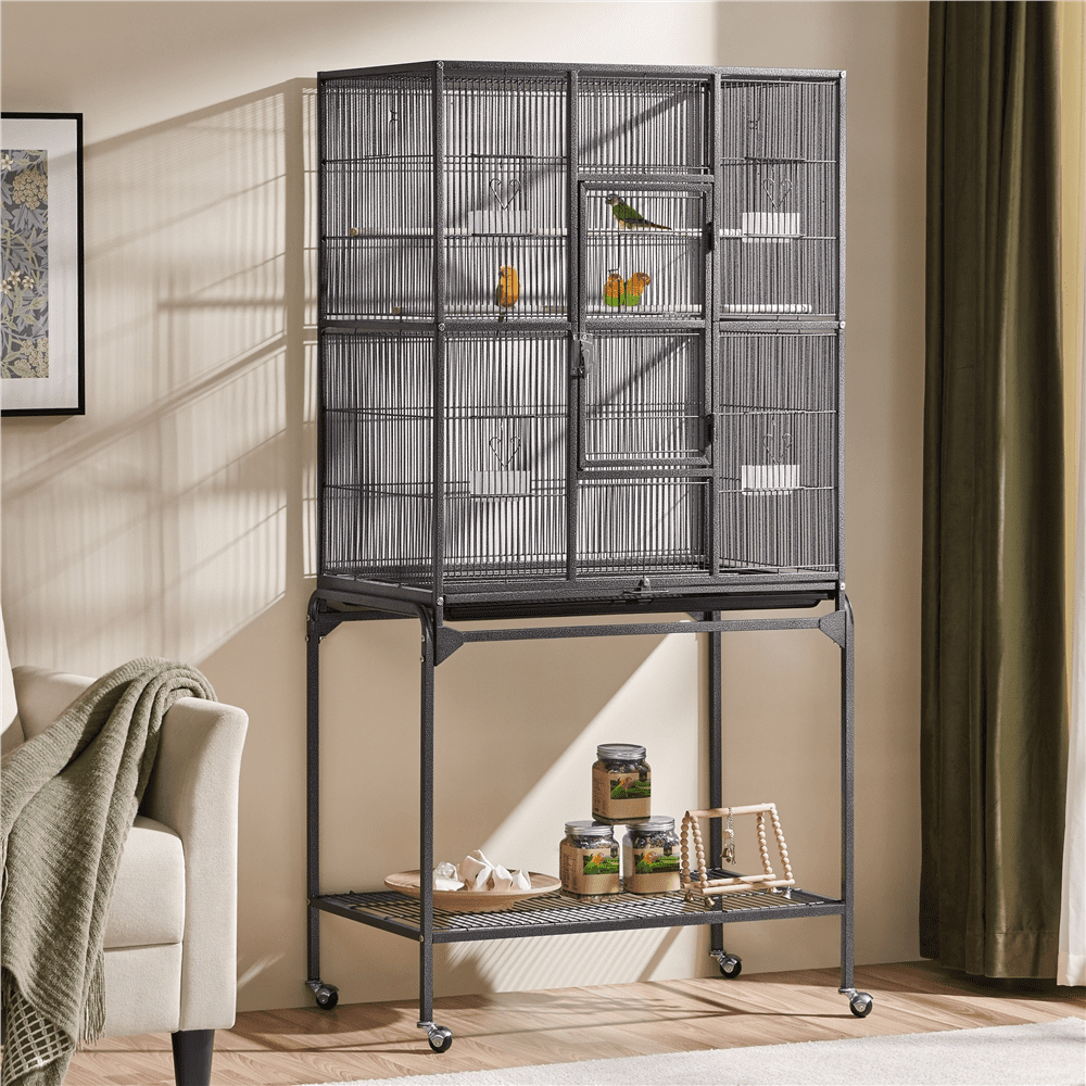 Renwick 63'' Large Rolling Metal Parrot Cage with Detachable Stand, Black - Image 5
