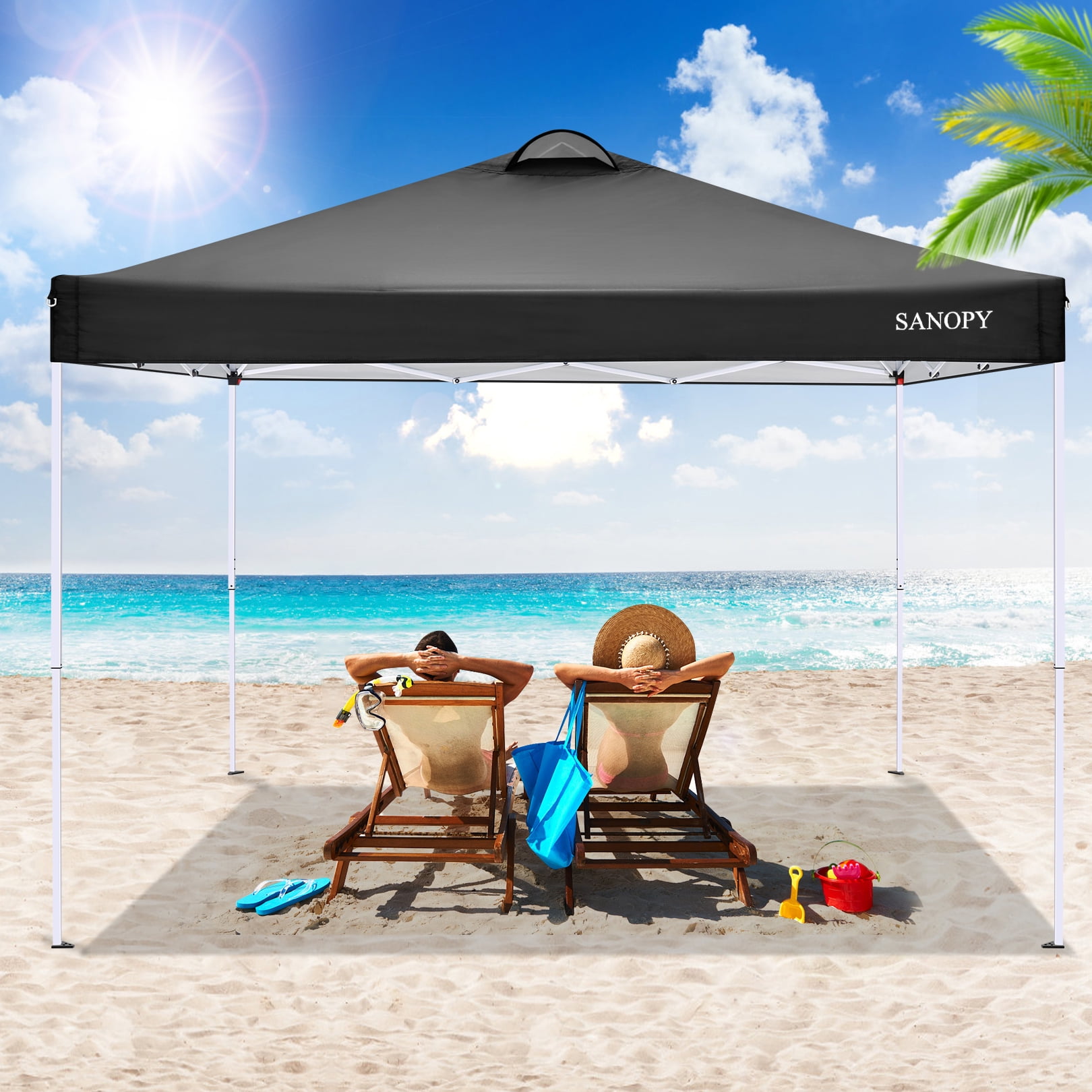 SANOPY 10' x 10' Straight Leg Pop-up Canopy Tent Easy Two Person Setup Instant Outdoor Canopy Folding Shelter with 4 Removable Sidewalls, Air Vent on The Top, 4 Sandbags, Carrying Bag, Black - Image 4