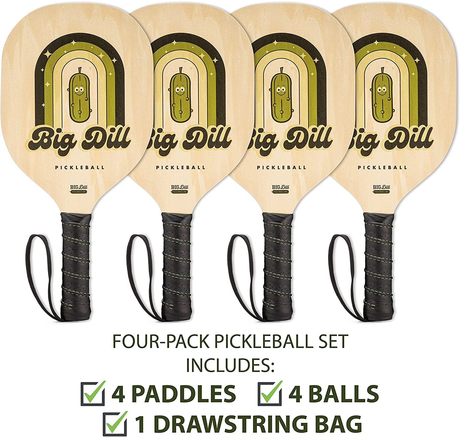 Big Dill Pickleball Co. Superstar Wooden Pickleball Paddle Set of 4 Pickleball Paddles, 4 Outdoor Pickleball Balls & Drawstring Bag for Beginner Pickleball Set - Image 5