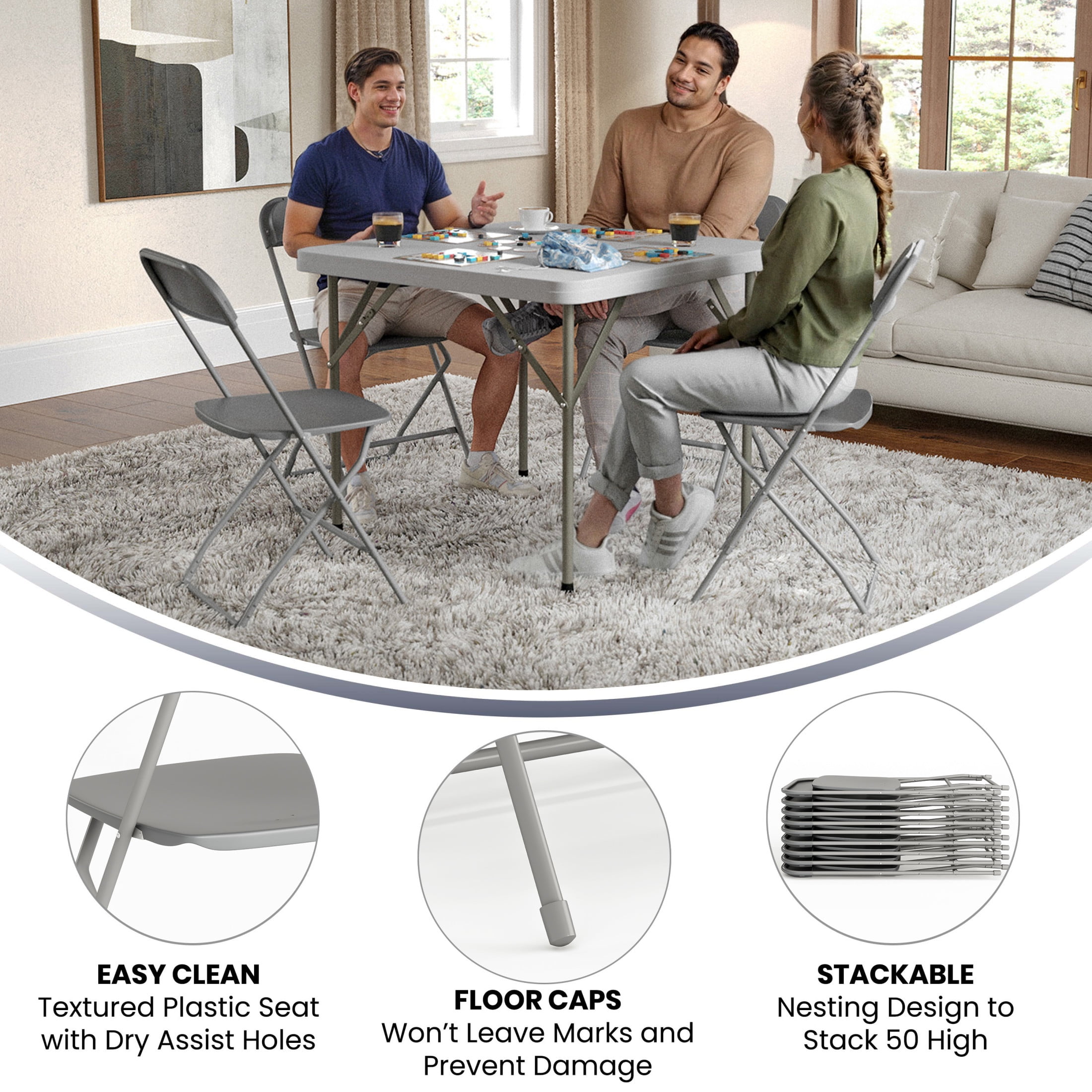 Flash Furniture Hercules Series Plastic Folding Event Chairs for Adults, Set of 10, Gray - Image 17