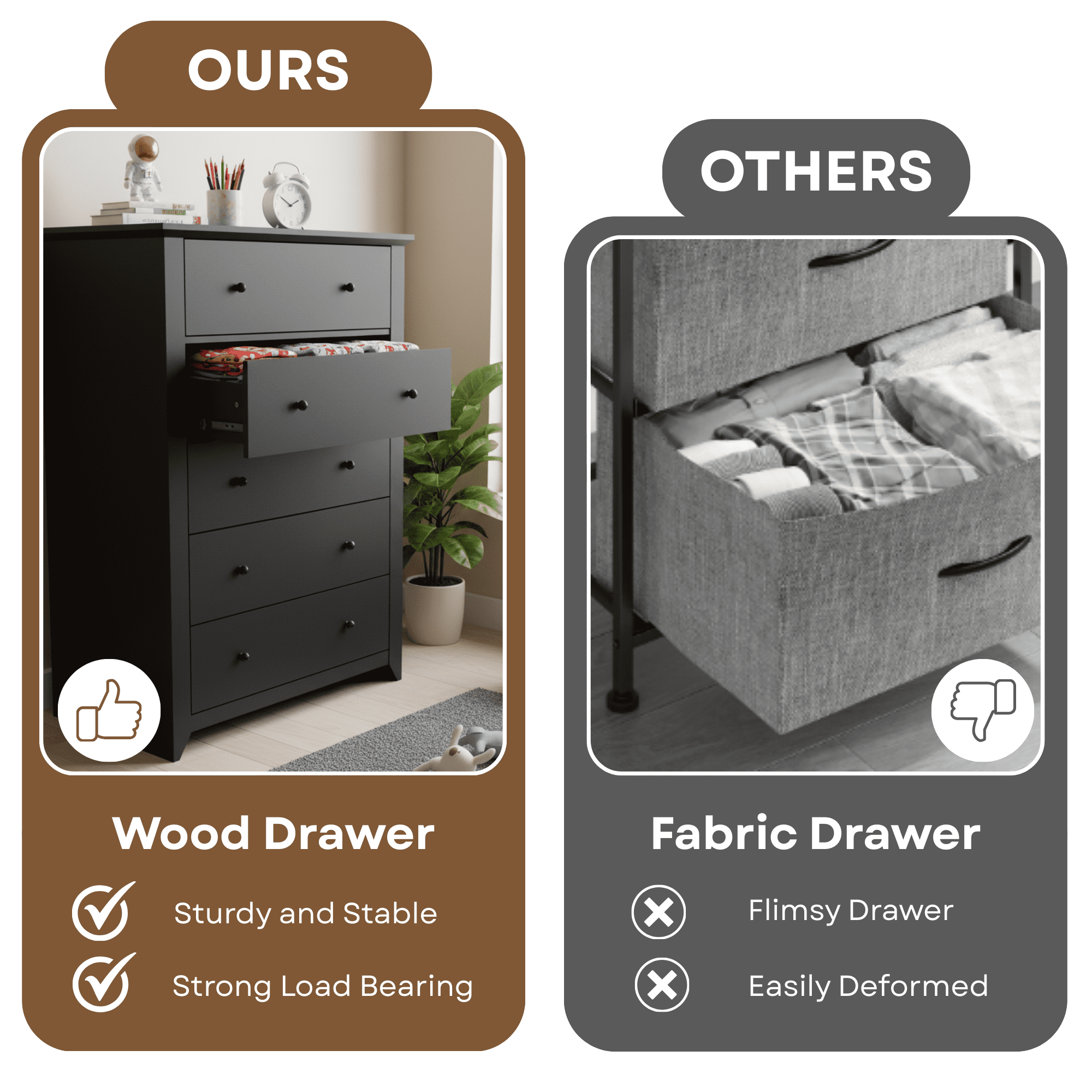 TrumanPick Black Dresser for Bedroom with 5 Drawers 47" Tall Chest of Drawers Wooden Dressers for Closet Living Room - Image 2