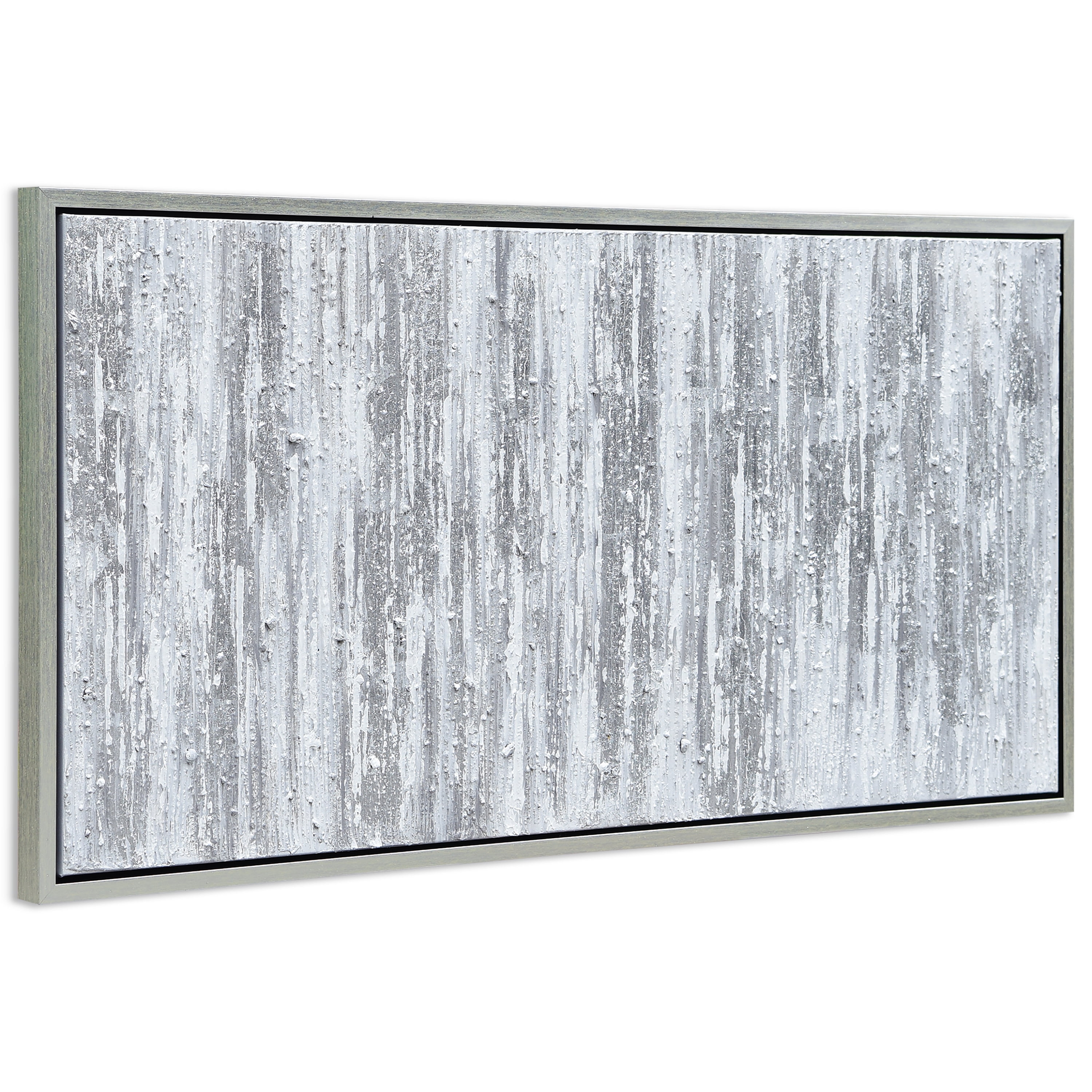 Silver Frequency Textured Hand Painted Canvas Wall Art with Silver Foil by Martin Edwards 24" x 48" - Image 3