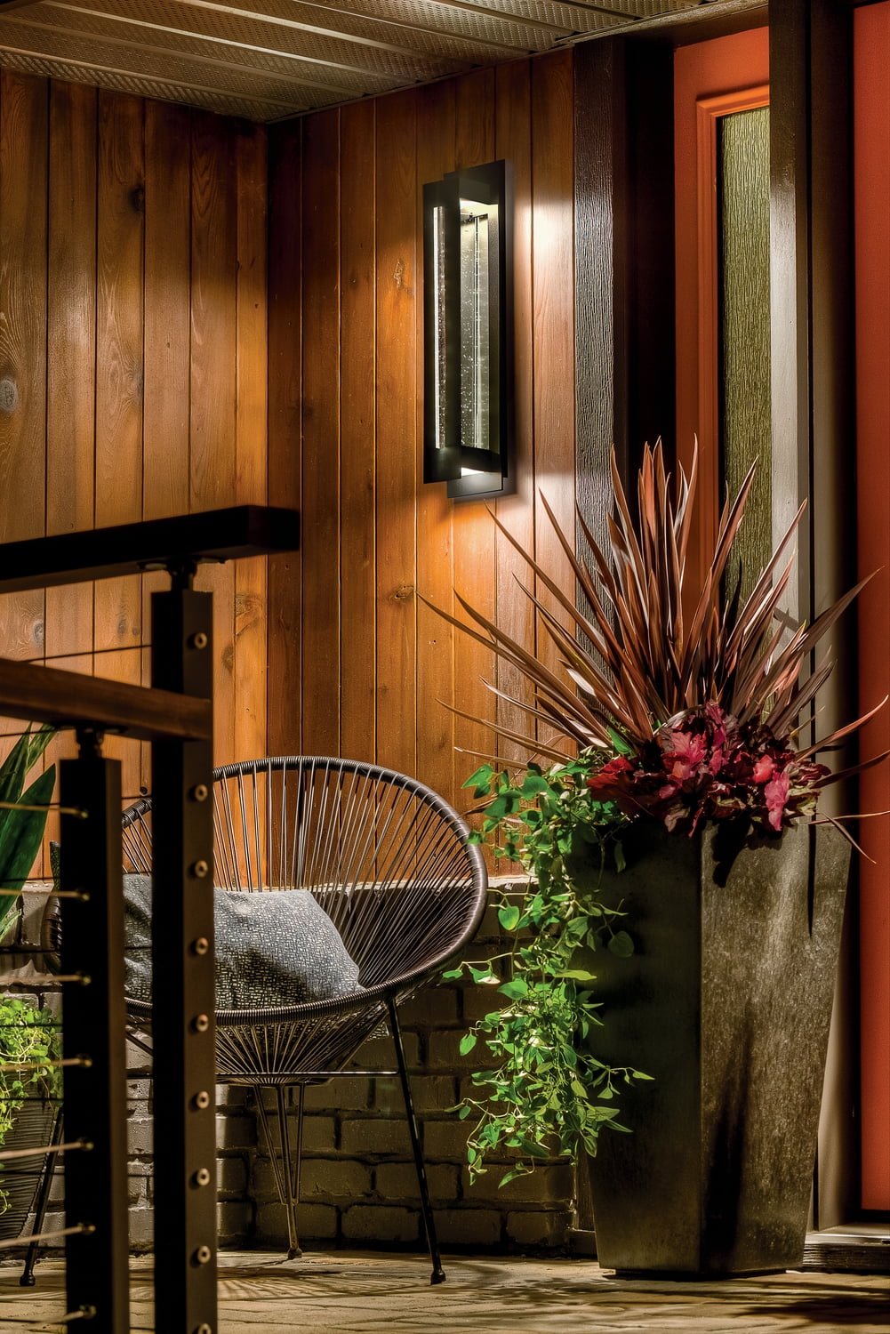 Kichler River Path 23" 1 Light Textured Black Integrated LED Outdoor Wall Sconce with Seeded Glass - Image 9