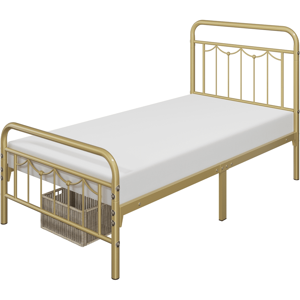 Alden Design Metal Platform Twin Bed with Vintage Headboard, Adult, Antique Gold - Image 8