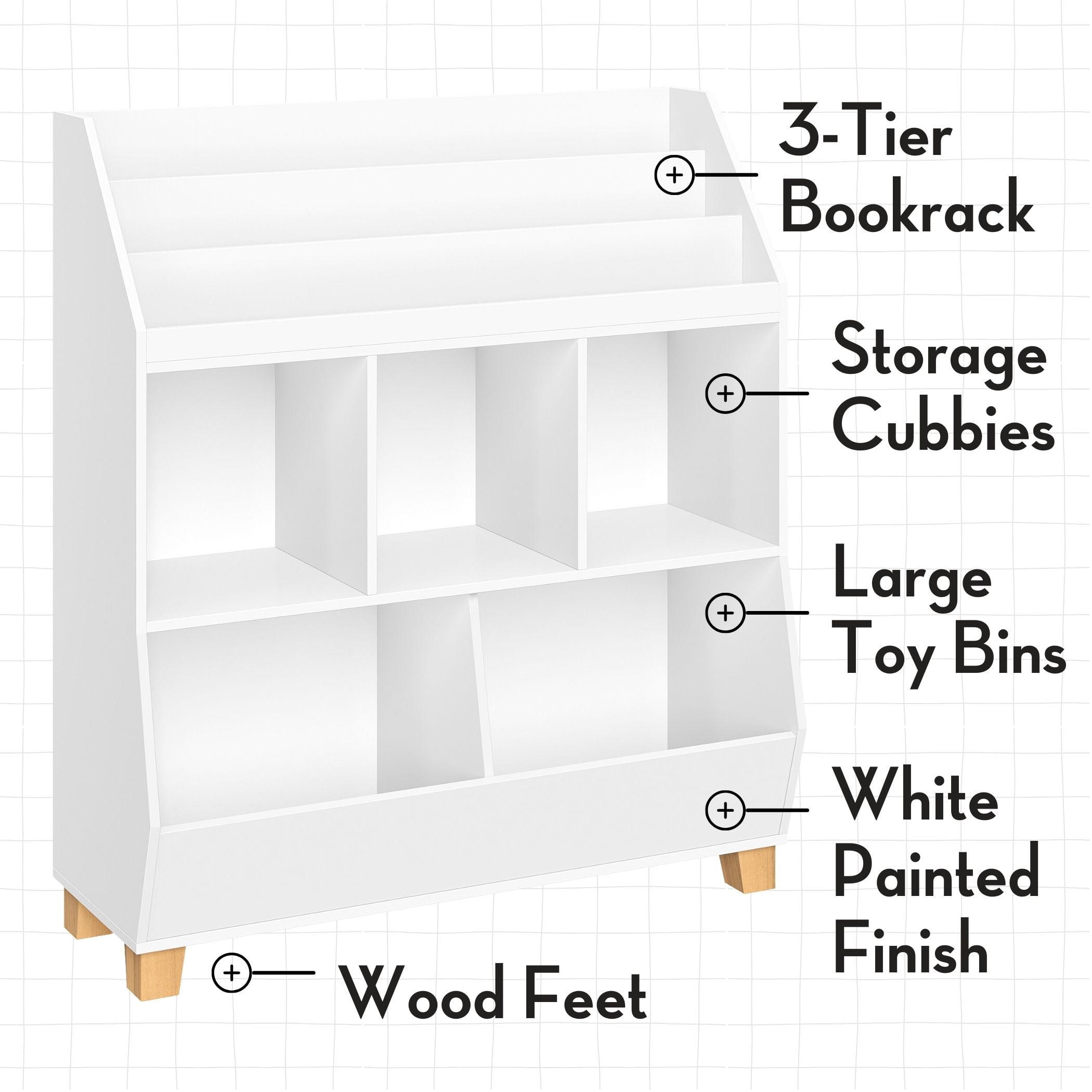 RiverRidge Kids Catch-All 35in Storage Organizer with Cubbies, Bins, and Bookracks - White - Image 7