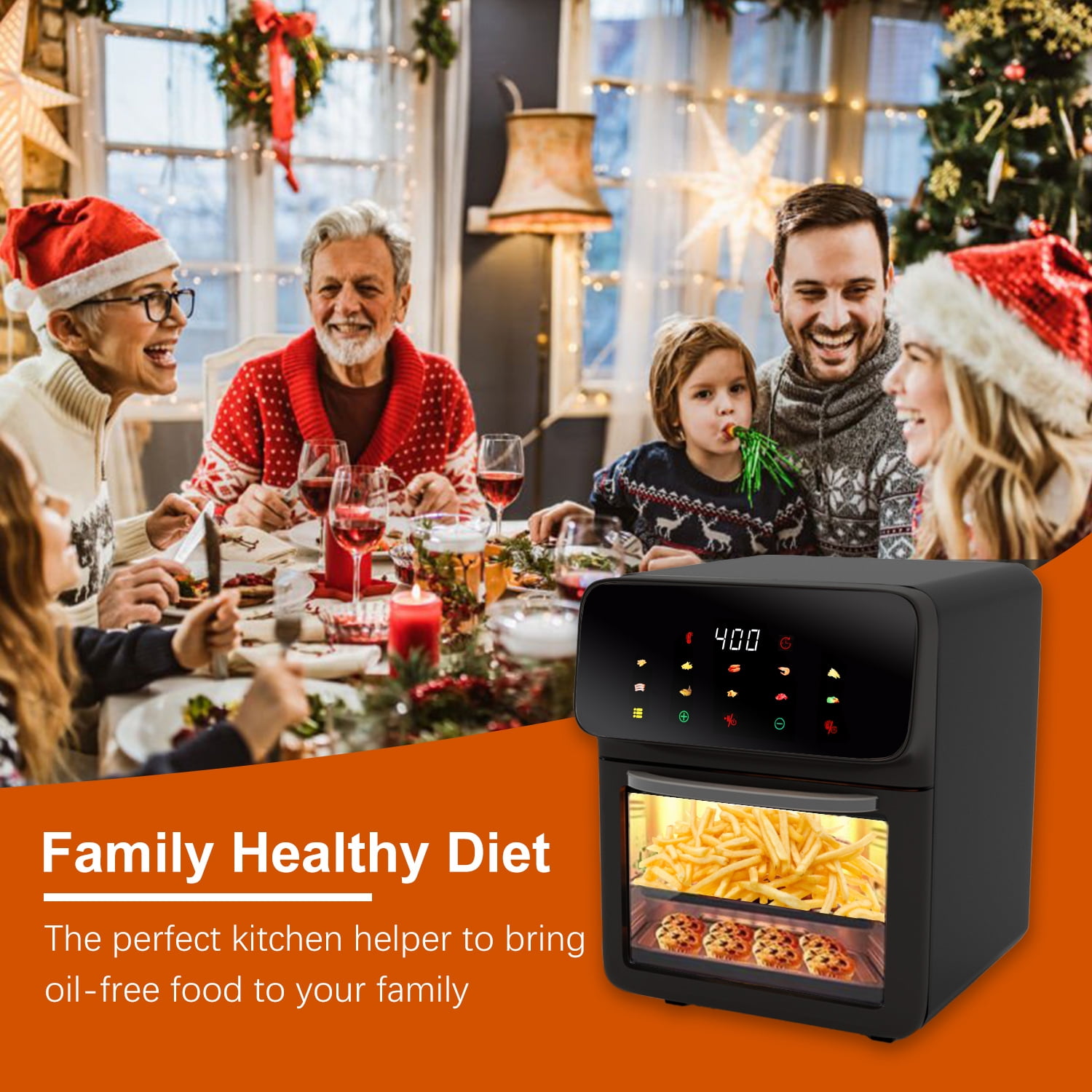 Bluebow Air Fryer 12QT Convection Oven with 10-in-1 Multi Function, Visible Window and Touchscreen, Black - Image 4