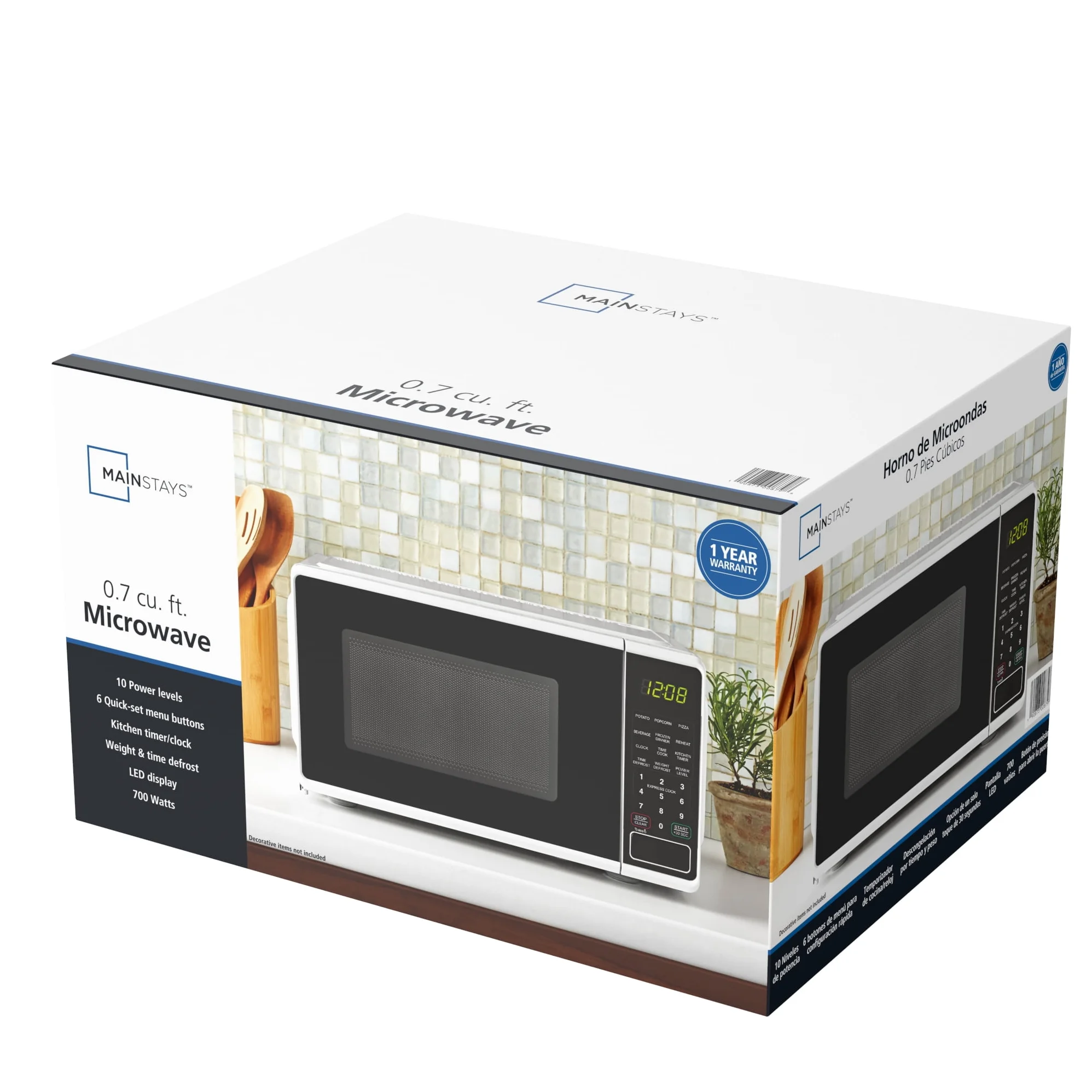 Mainstays 0.7 Cu ft Countertop Microwave Oven, 700 Watts, White - Image 10